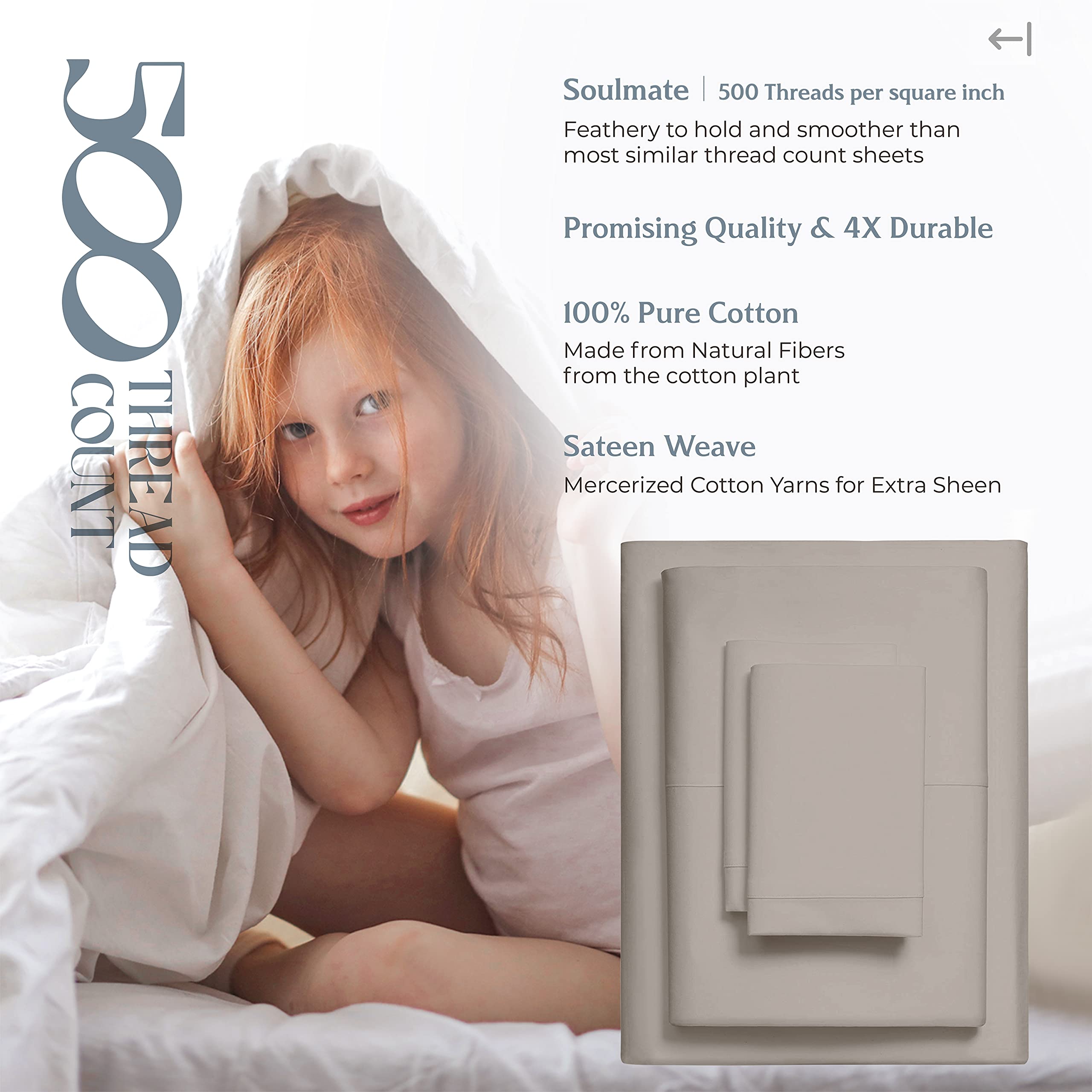 Mayfair Linen 500 Thread Count Twin XL Cotton Sheets - 3 Piece Soft & Cooling Sateen Bed Sheet Set, Hotel-Quality 16