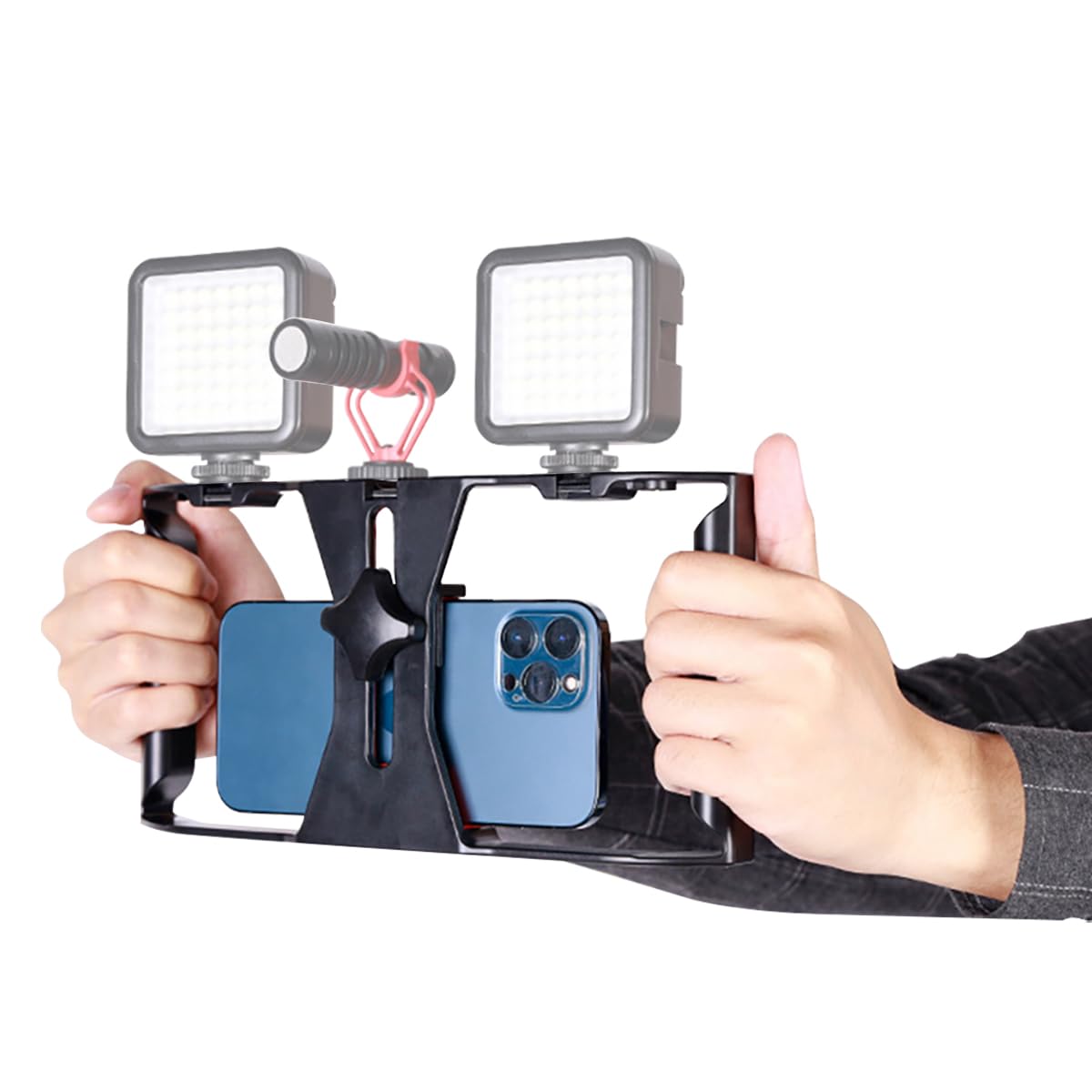 Professional Phone Cage for iPhone 16 Pro Max & Android - Universal Video Rig with Cold Shoe Mounts & 1/4