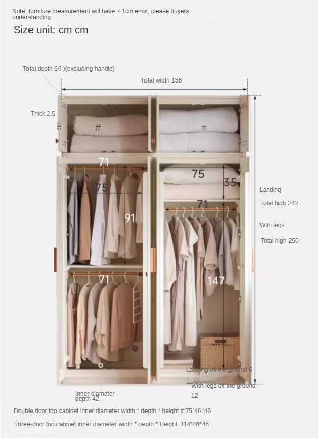 Pine Solid Wood Wardrobe - Cream Style Modern Closet for Bedroom, Living Room & Office Storage
