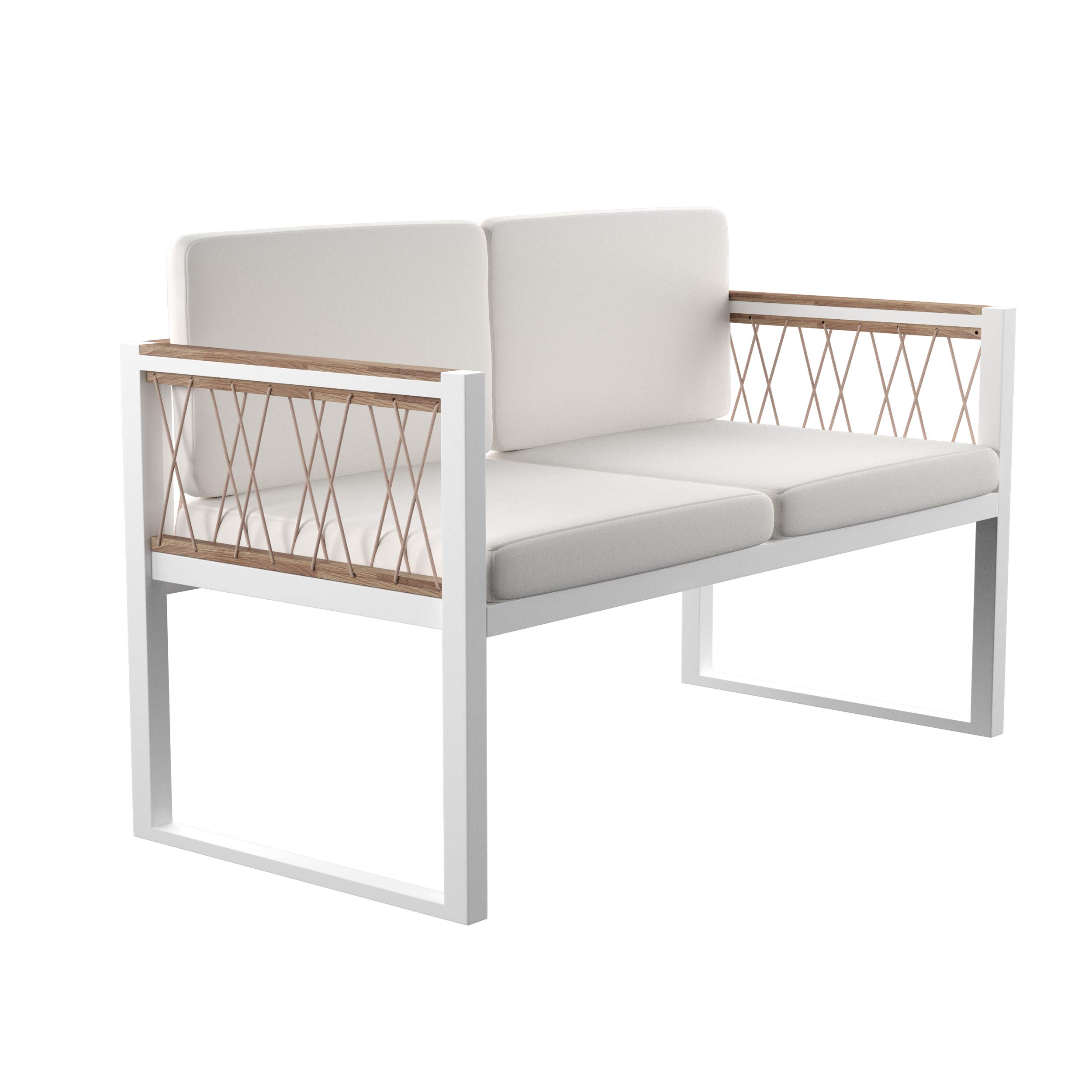 SEI Furniture Wallmond Loveseat Sofa - Natural White Fabric - Modern Small Space Living Room, Apartment, Dorm, Office Seating