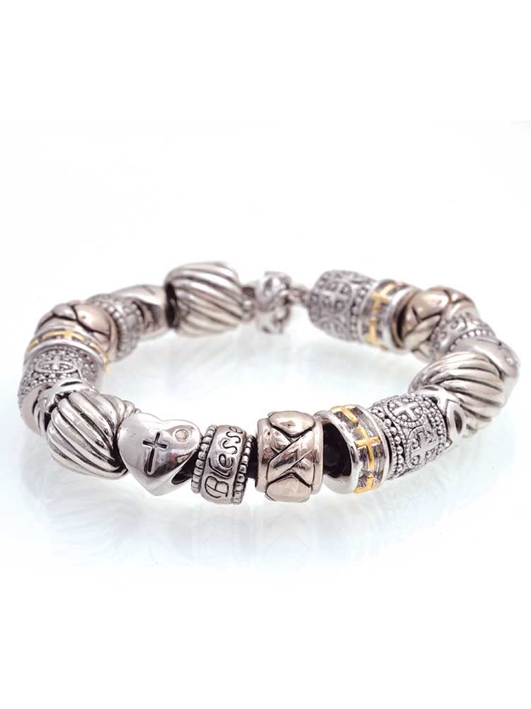 Delight Jewelry Shadow Box 'Sister' Goldtone Heart Silver Tone Christian Bead Bracelet - 7