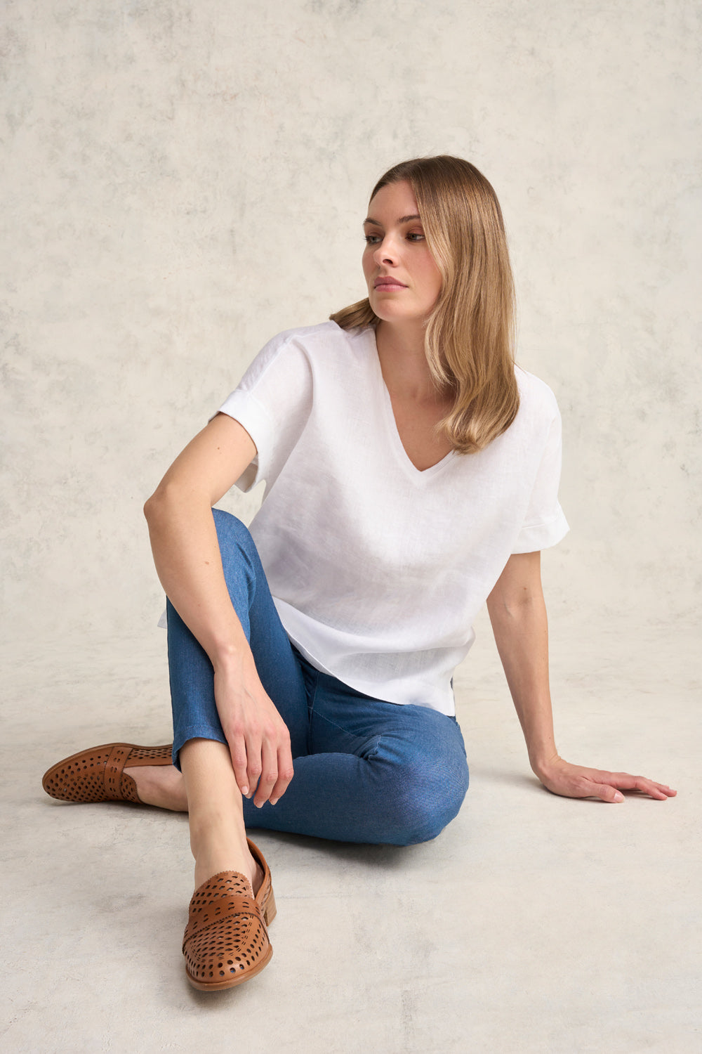 Stylish Linen Mix V-Neck Top for Women - Breathable & Comfortable White Blouse for Casual Wear, Summer Outfits, and Office Attire