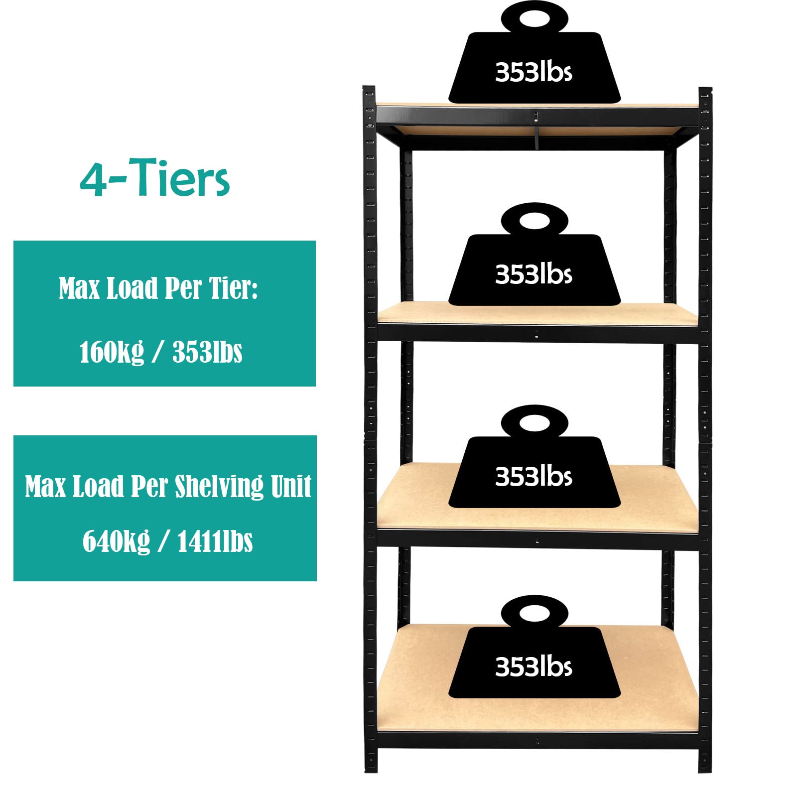 64 Inch Heavy Duty Metal Storage Shelves - 4-Tier Adjustable Height Garage Shelving Unit with MDF Boards, 386lbs Capacity per Shelf (31.5