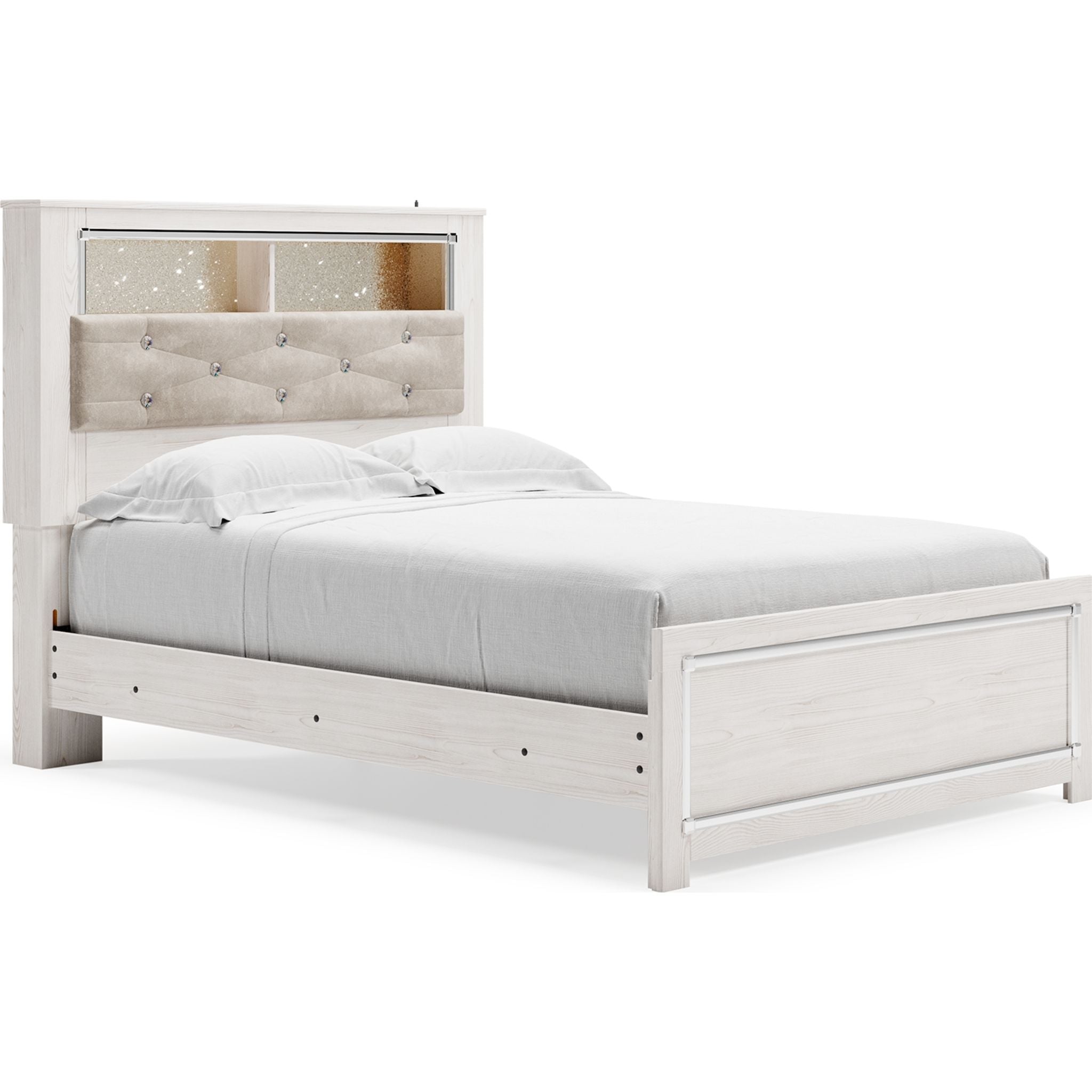 Altyra Full Bookcase Bed in White - Stylish Storage Bed with Built-in Shelves for Bedroom Organization