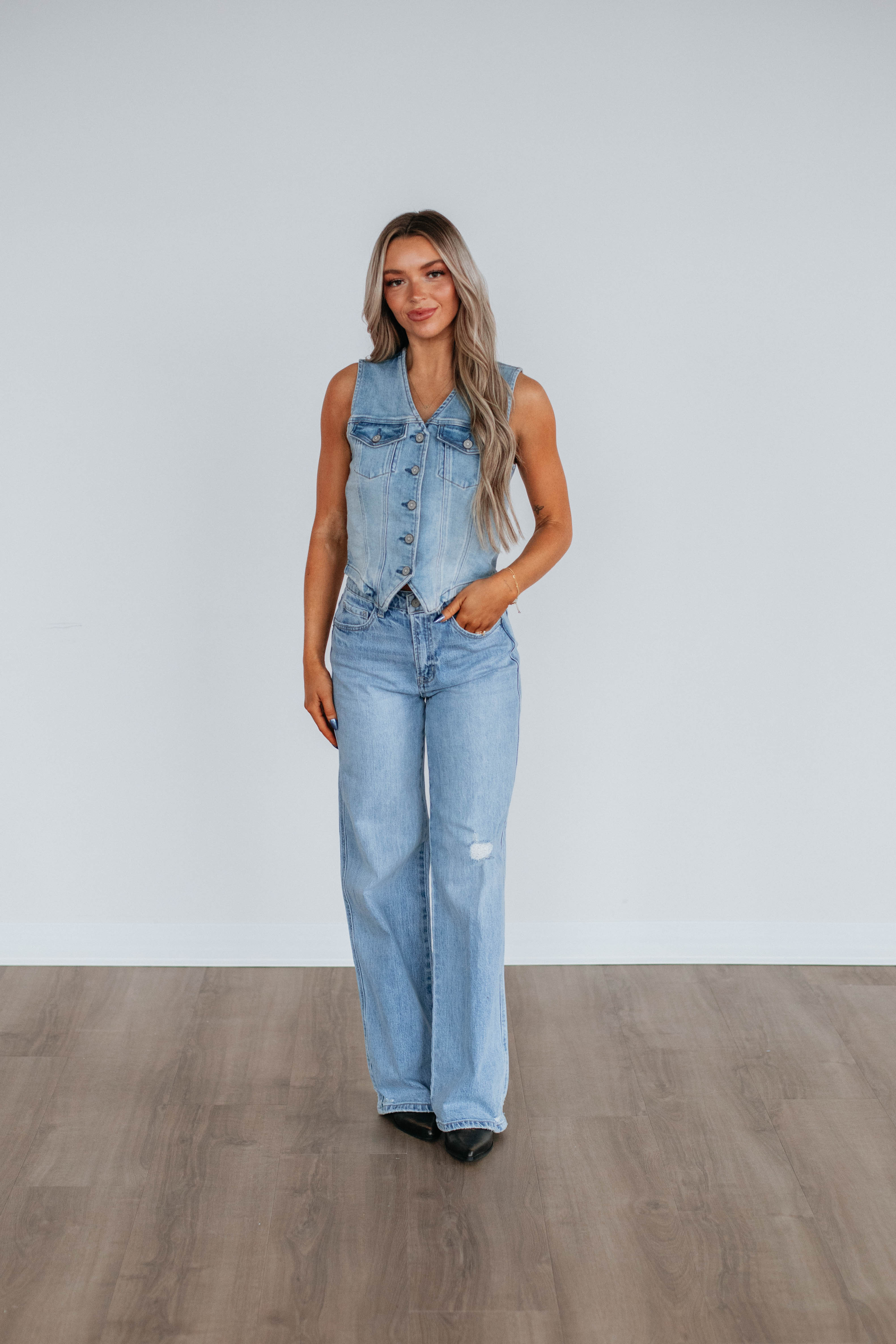 Greer Hidden Denim Vest for Women - Stylish Distressed Denim Jacket with Hidden Pockets | Perfect for Casual Outfits, Layering, and Outdoor Adventures