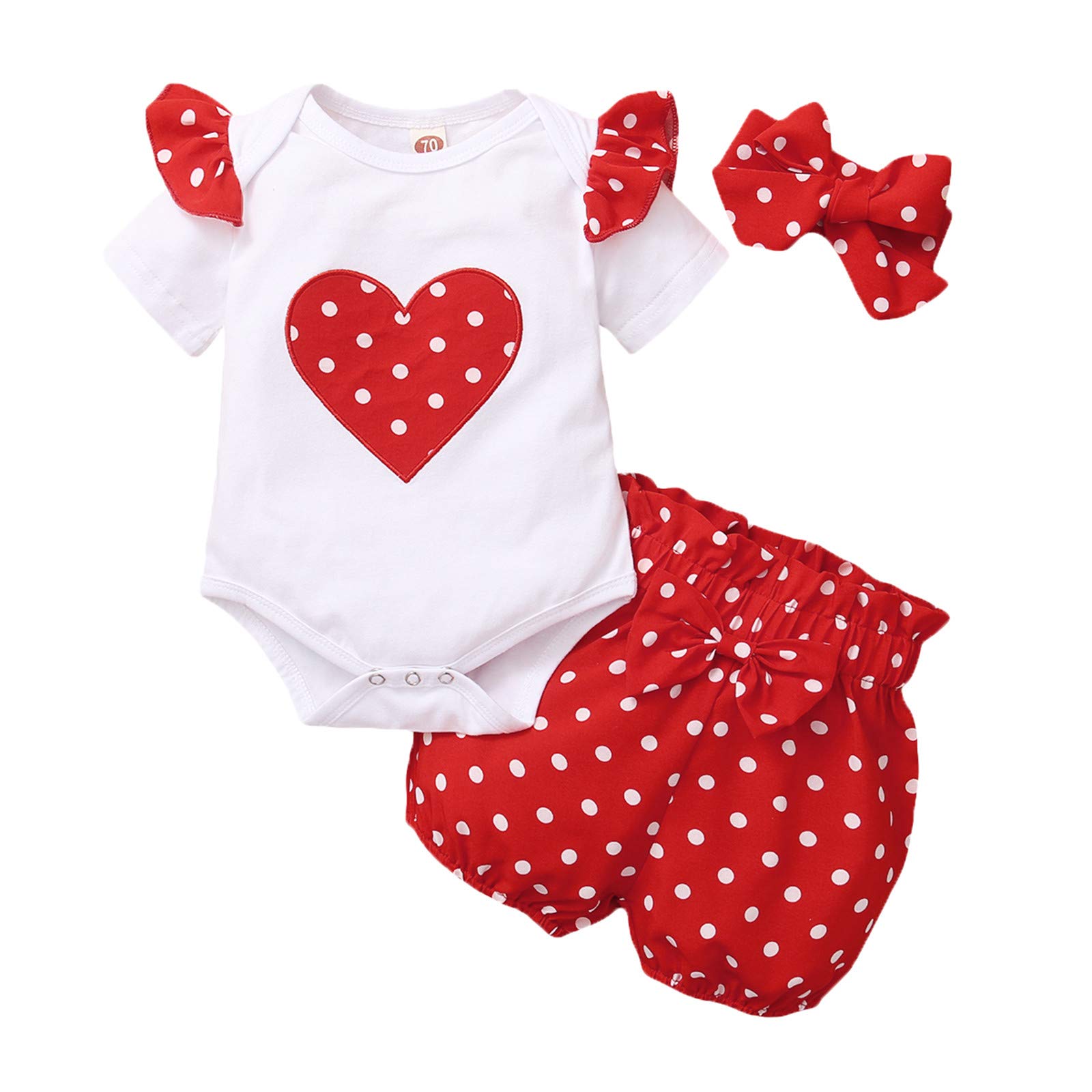 **Girls' Valentine Print Polka Dot Bodysuit & Shorts Set - Size 7/8 - Cute Baby Outfit for Valentine's Day, Photo Shoots & Special Occasions**