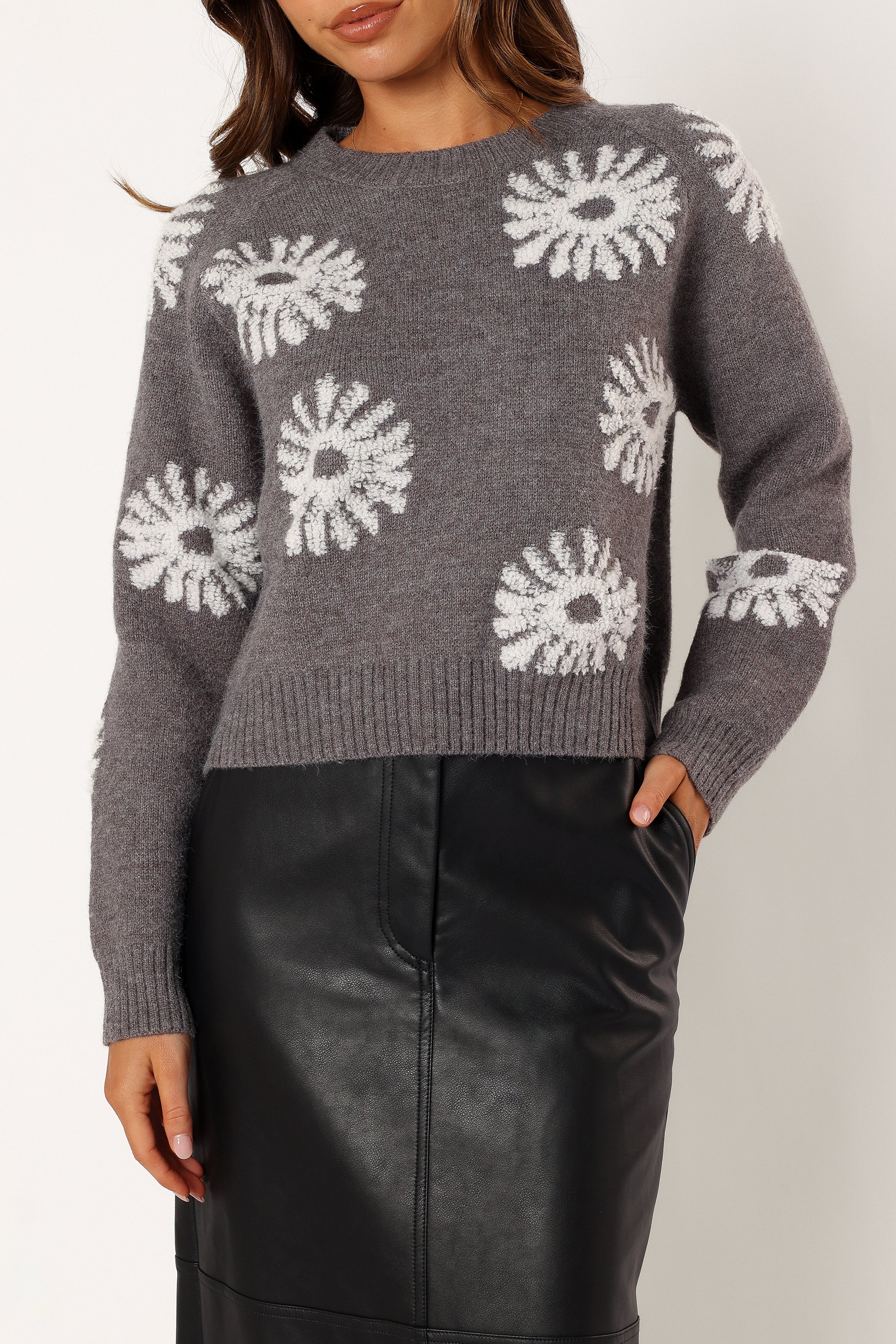 Chandler Knit Sweater for Women - Soft Grey & White Pullover | Cozy Winter Sweater for Casual Wear, Office & Date Nights