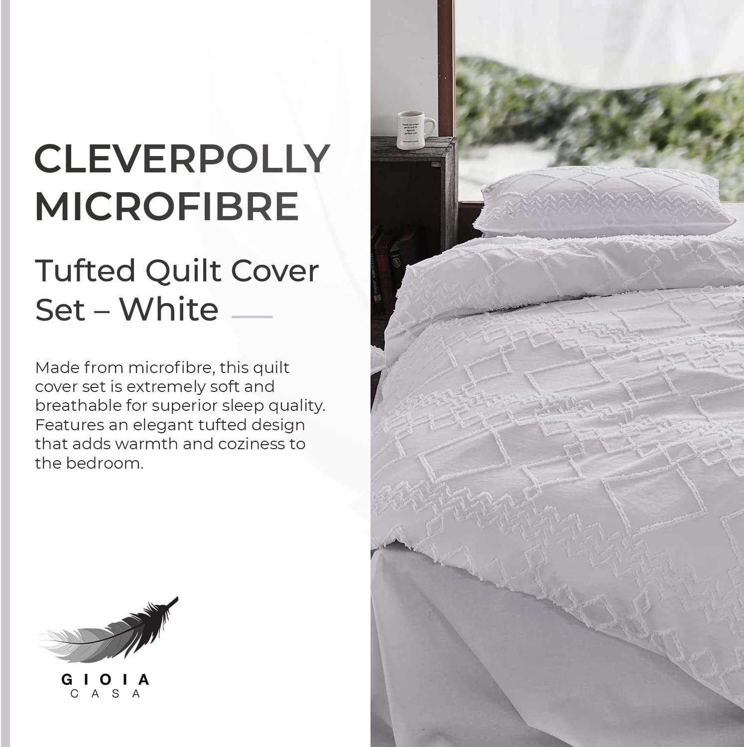 Premium 100% Brushed Microfiber Tufted Quilt Cover Set (3Pcs) - King Size, White - Ultra Soft Bedding for Luxury Hotels & Master Bedrooms