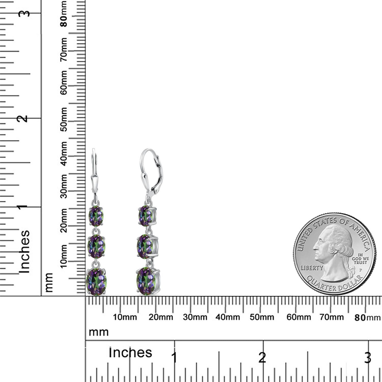 Gem Stone King 3-Stone Leverback Drop Dangle Earrings for Women - 925 Sterling Silver Birthstone Jewelry | Oval 8x6mm, 7x5mm & 6x4mm Gemstones | Elegant Gift for Mom, Wife, Her | Perfect for Birthdays, Anniversaries & Special Occasions
