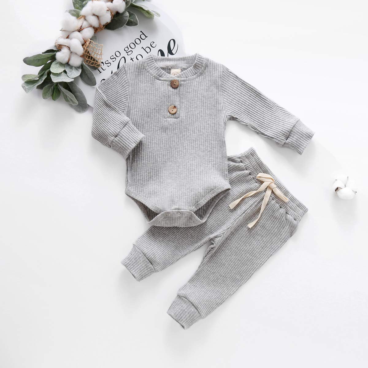Newborn Baby Girl & Boy Fall Winter Clothes Set - 3-24 Months Long Sleeve Knitted Cotton Romper & Pants Outfit - Cozy Infant Winter Wear for Playdates, Family Photos & Holiday Gatherings