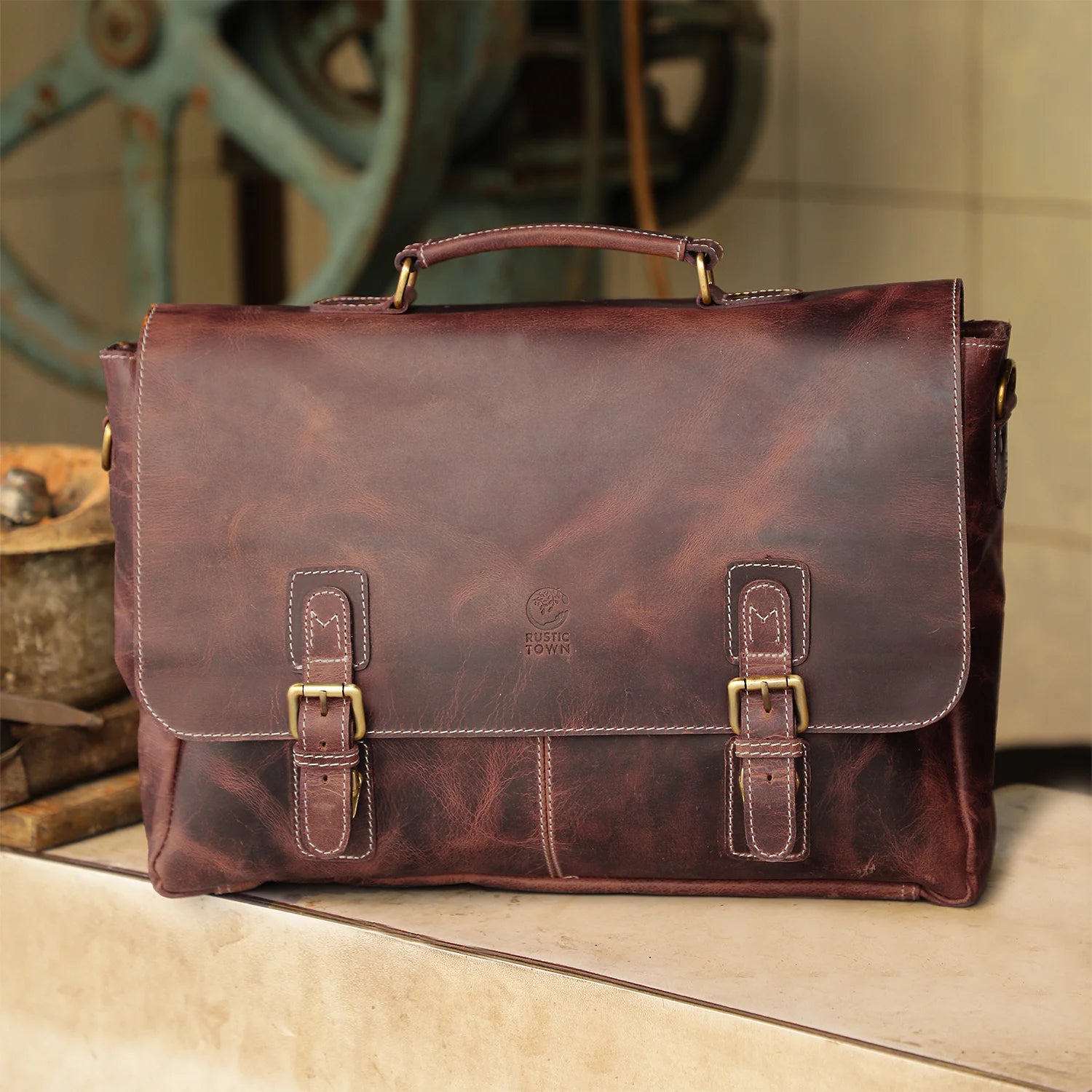 Predator 16 Leather Satchel Laptop Briefcase Bag for Men - Professional Business Work Bag with Adjustable Shoulder Strap, Walnut Brown - Perfect for Office, Travel & Daily Commute