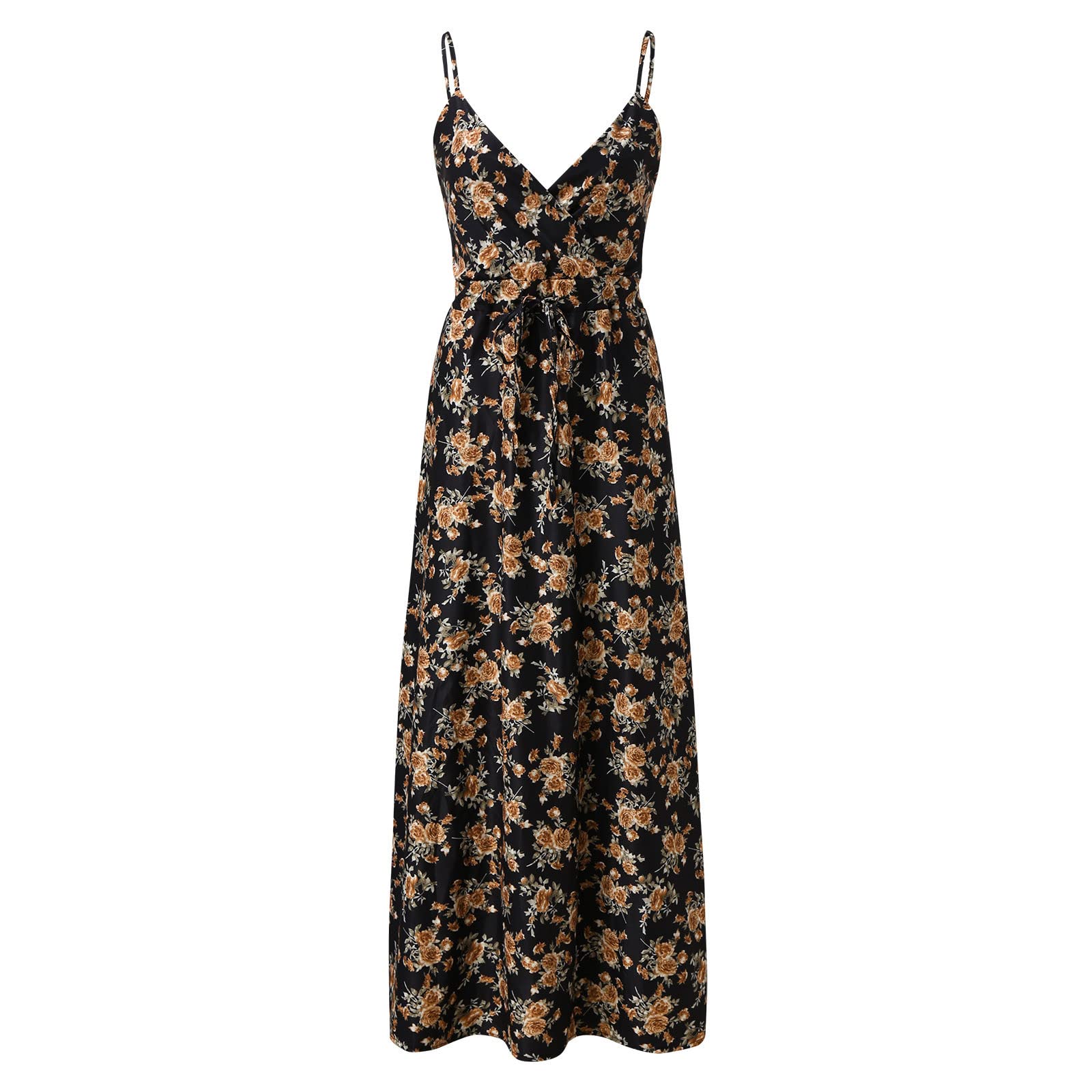 Women's Summer Dress - Casual V-Neck Sleeveless Floral Boho Beach Dress with Ruffle Details | Perfect for Vacation, Beach Outings & Summer Parties