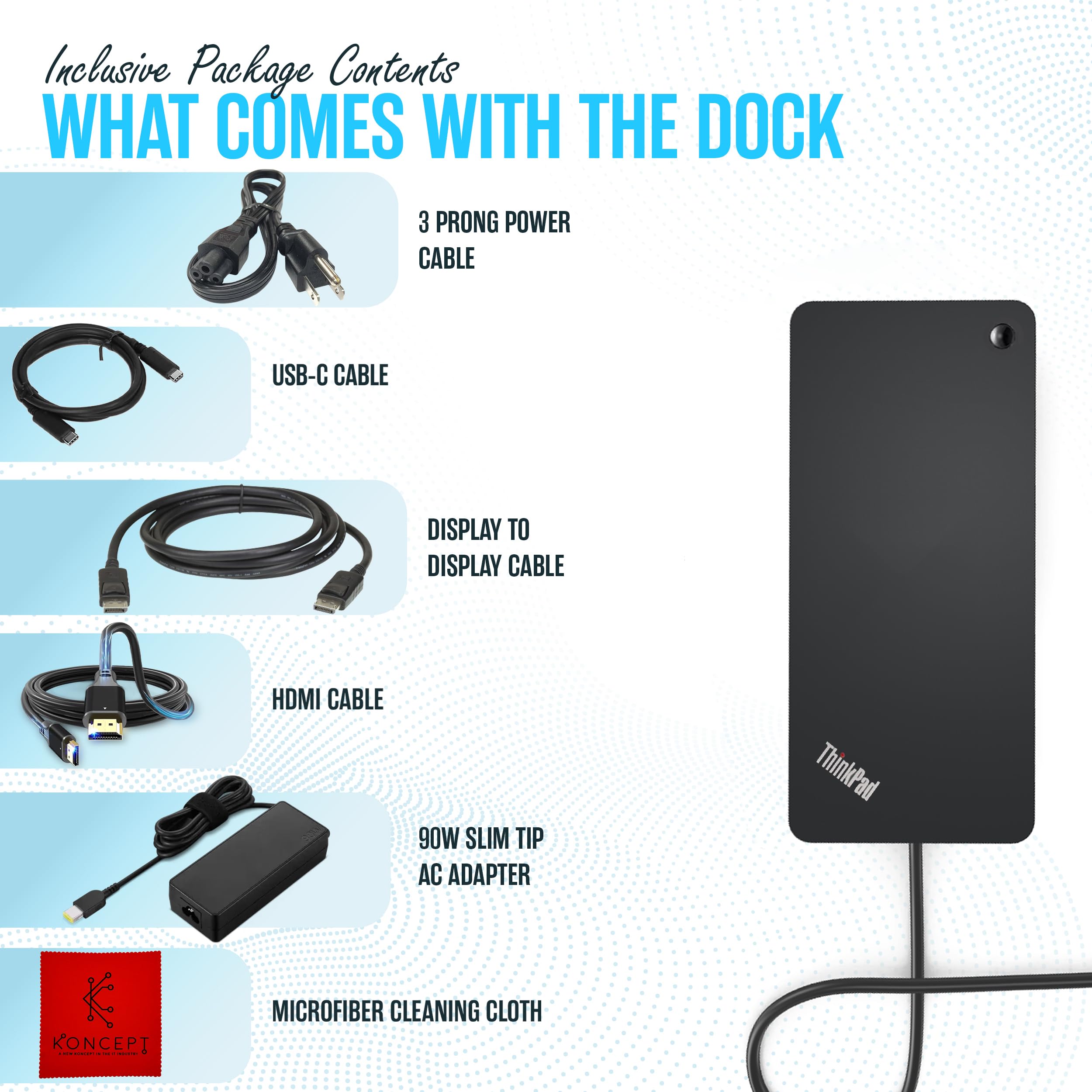 Lenovo 40AY0090US ThinkPad Docking Station with Dual Monitor Support - USB-C, HDMI, DisplayPort & USB-C Cable Included - 1 Year Warranty - Perfect for Home Office & Business Workstations