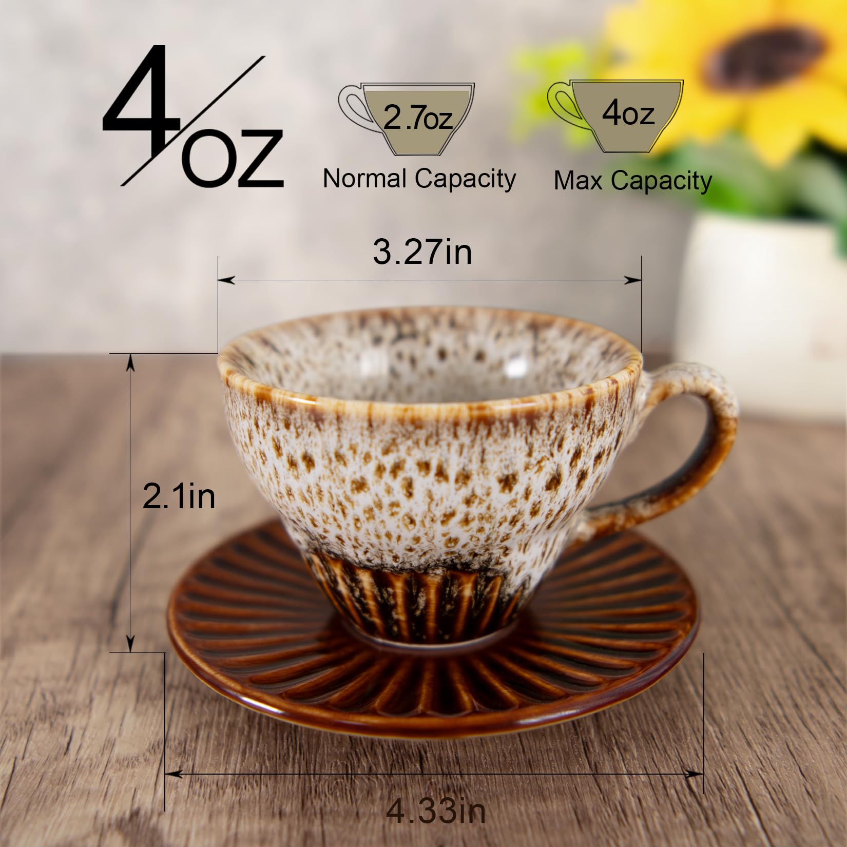Premium 6-Piece White Glazed Ceramic Espresso Cup Set with Saucers - 4 oz Demitasse Cups for Espresso, Macchiato, Tea, Cappuccino & Small Latte - Perfect for Home, Cafe & Restaurant Use
