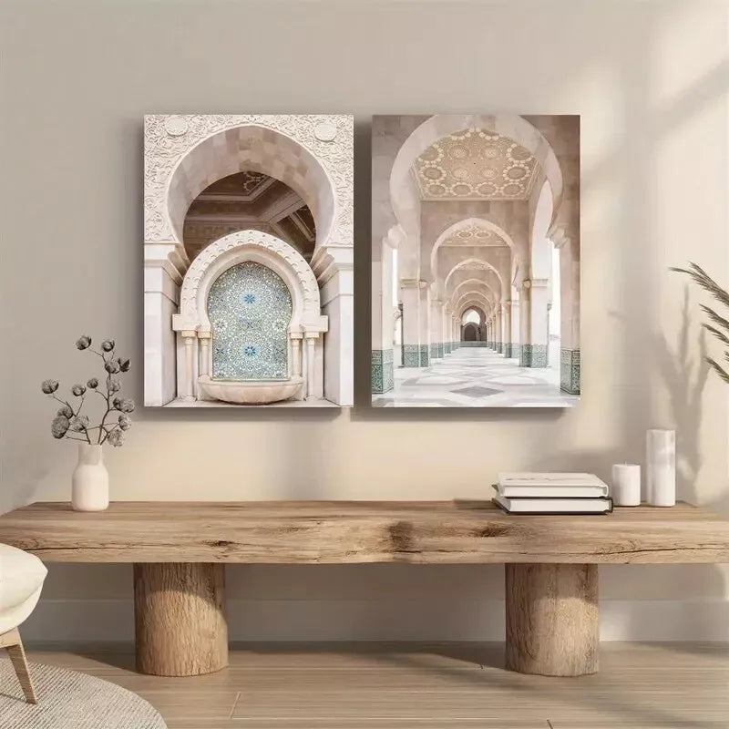 2-Piece Moroccan Arch Vintage Pastel Framed Canvas Wall Art Set - 50x75cm High Quality Print | 100% Australian Made | Ready to Hang | Perfect for Living Room, Bedroom & Office Decor