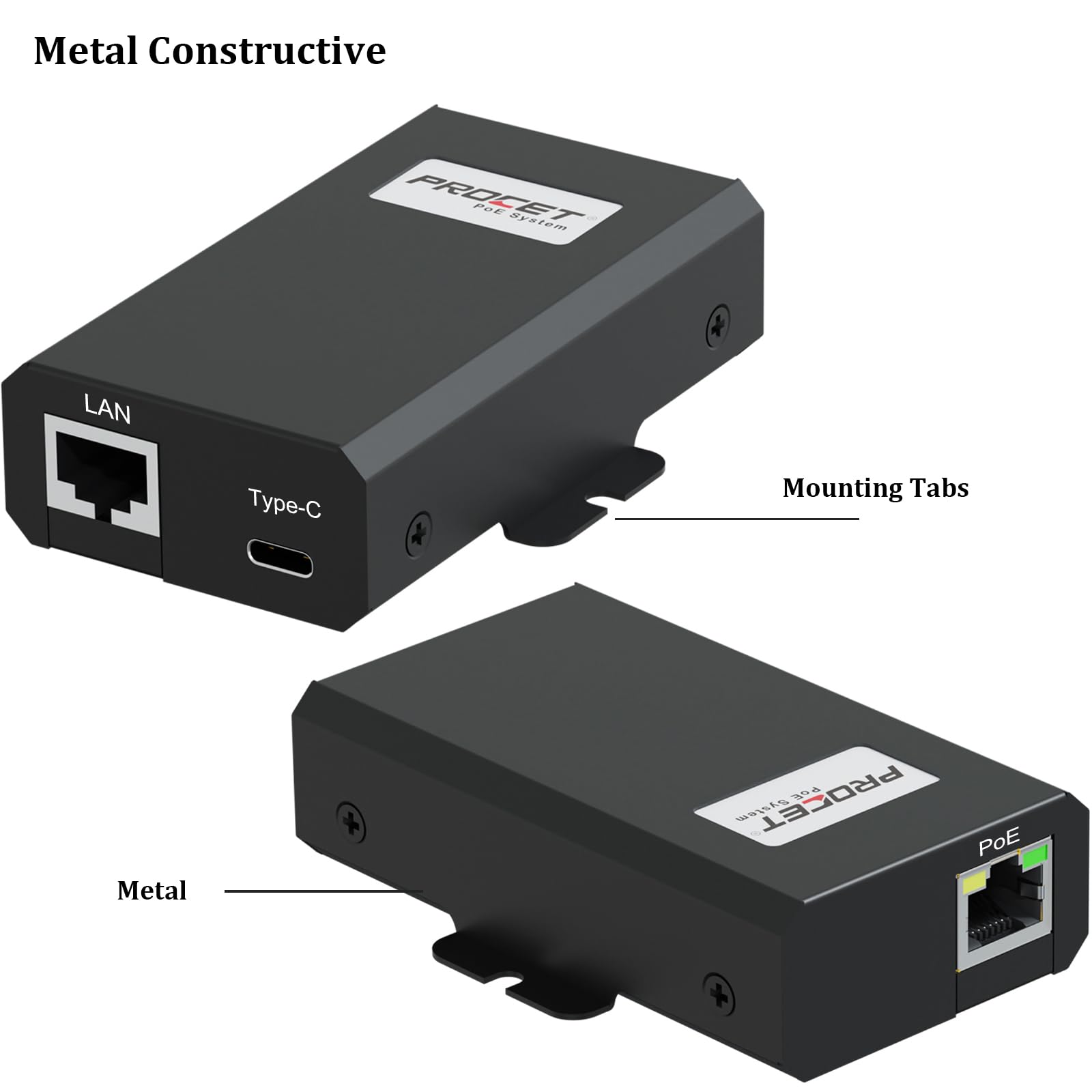 PROCET USB C PoE Splitter 60W, IEEE802.3bt PoE++ Gigabit Adapter - Power Over Ethernet to USB-C Converter for MacBook, iPad, Tablet, Wireless AP, Security IP Camera - Perfect for Home Office & Surveillance Systems