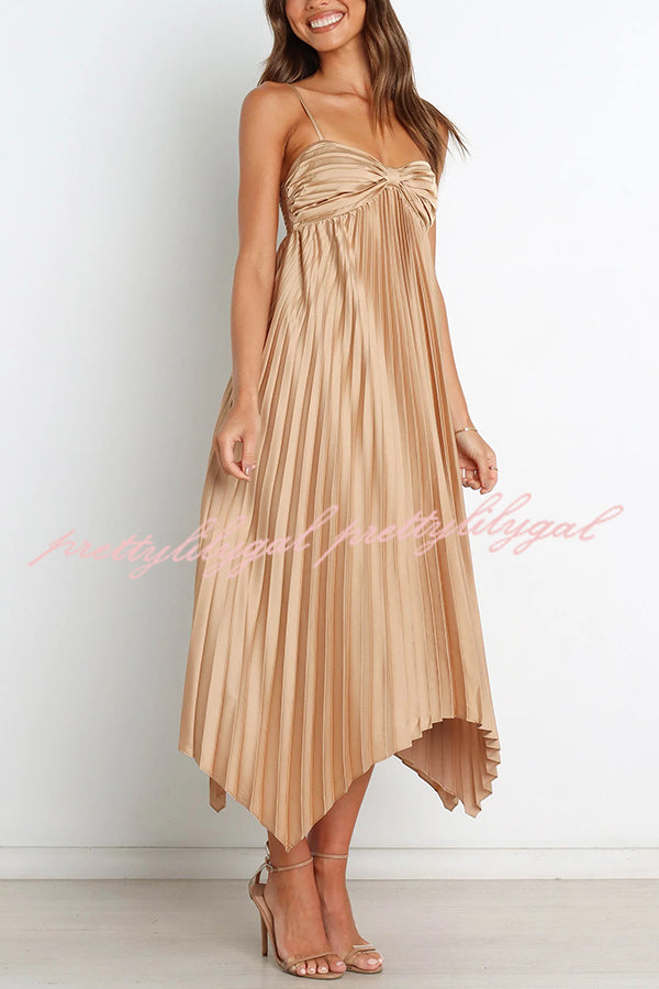 Elegant Solid Color Sexy Suspender Pleated Midi Dress for Women - Trendy Irregular Hem Party & Date Night Outfit