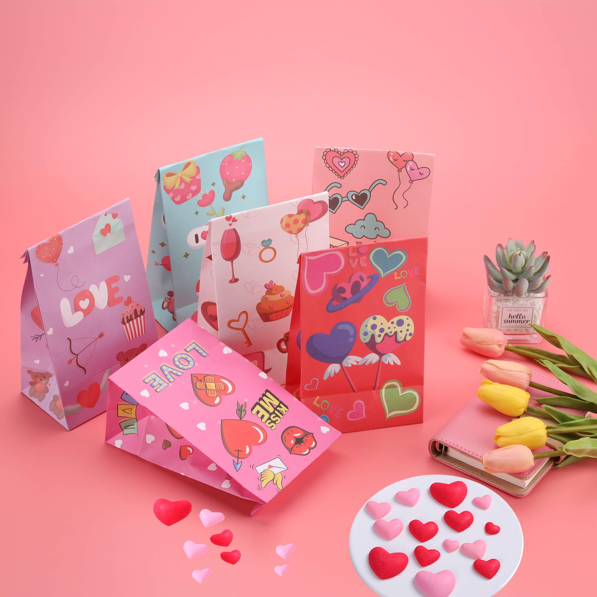 40 Pack Valentine's Day Gift Bags for Kids - 6 Cute Designs, Party Favor Treat Bags for Classroom Exchange, Candy & Goodie Bags - Perfect for School Parties, Valentine's Day Celebrations & Classroom Activities