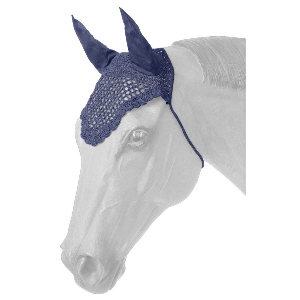 Tough 1 Basic Crochet Ear Net Navy - Breathable Horse Fly Protection for Riding, Training & Show - Durable Mesh Design for Comfort & Safety