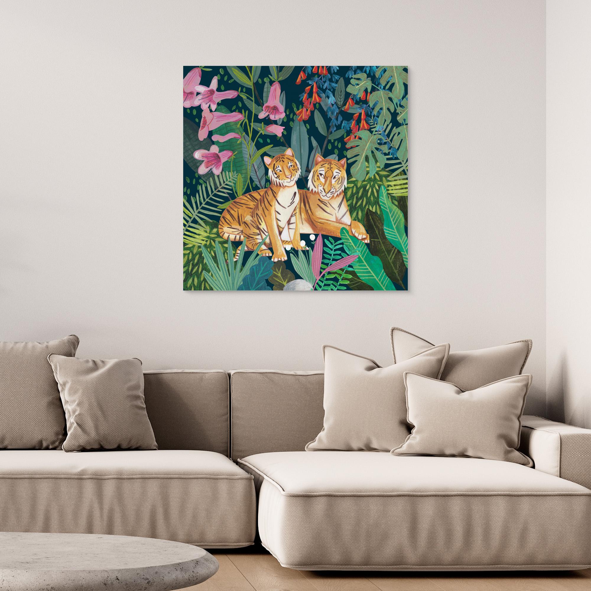 Stunning Tigers in the Jungle Canvas Print by Caroline Bonne Müller - Premium Wildlife Wall Art for Living Room, Bedroom & Office Decor