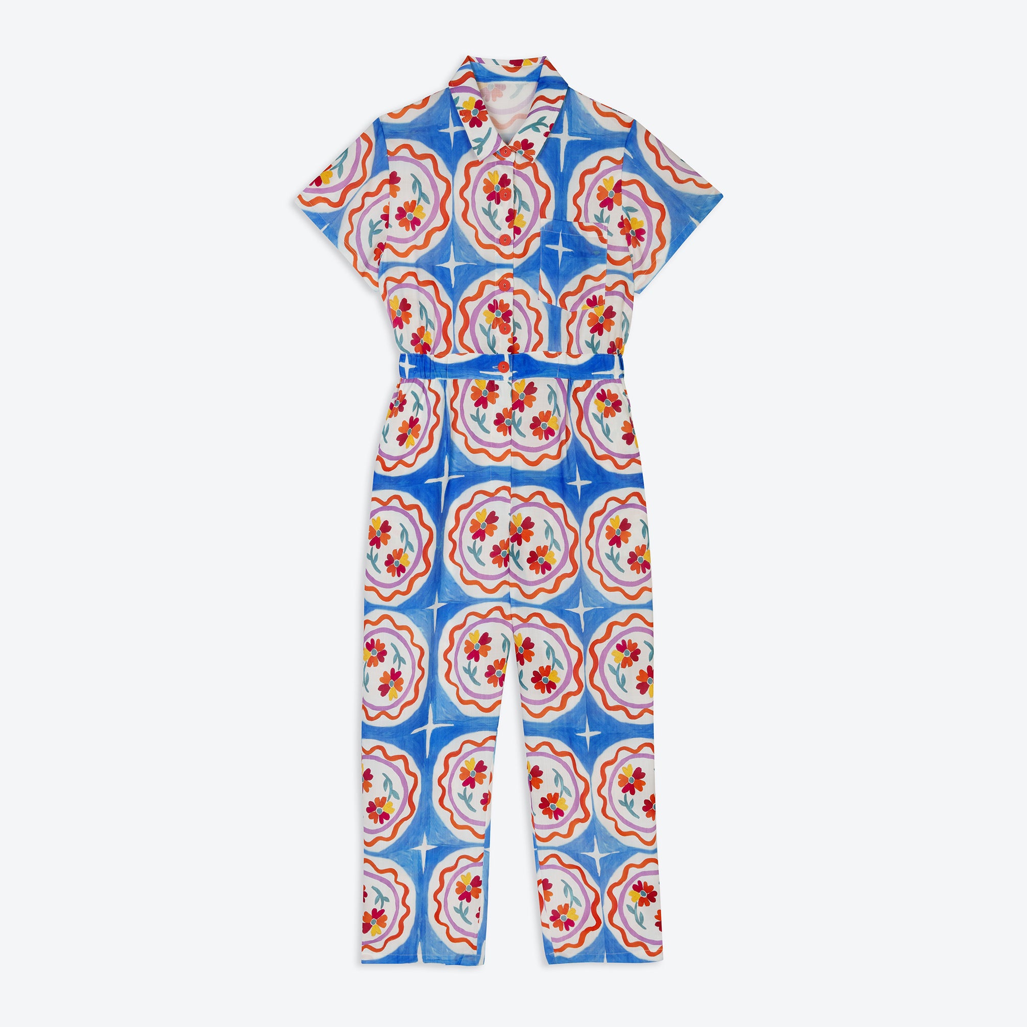 Lowie Women's Lyocell Plate Print Boilersuit Jumpsuit - Eco-Friendly Comfort Wear for Casual Outings & Lounge Relaxation