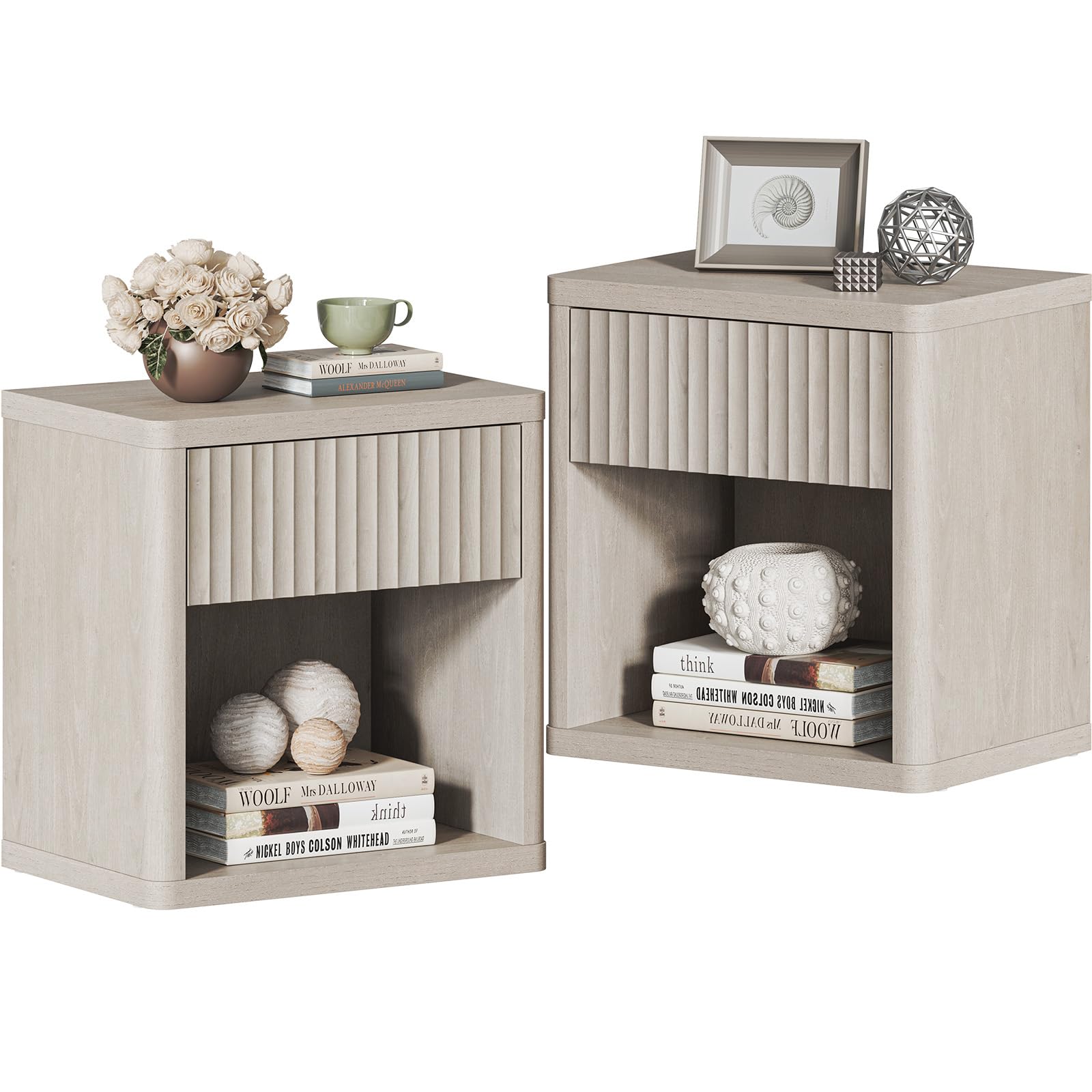 SICOTAS Set of 2 Modern Nightstands with Drawer Storage - 22.7