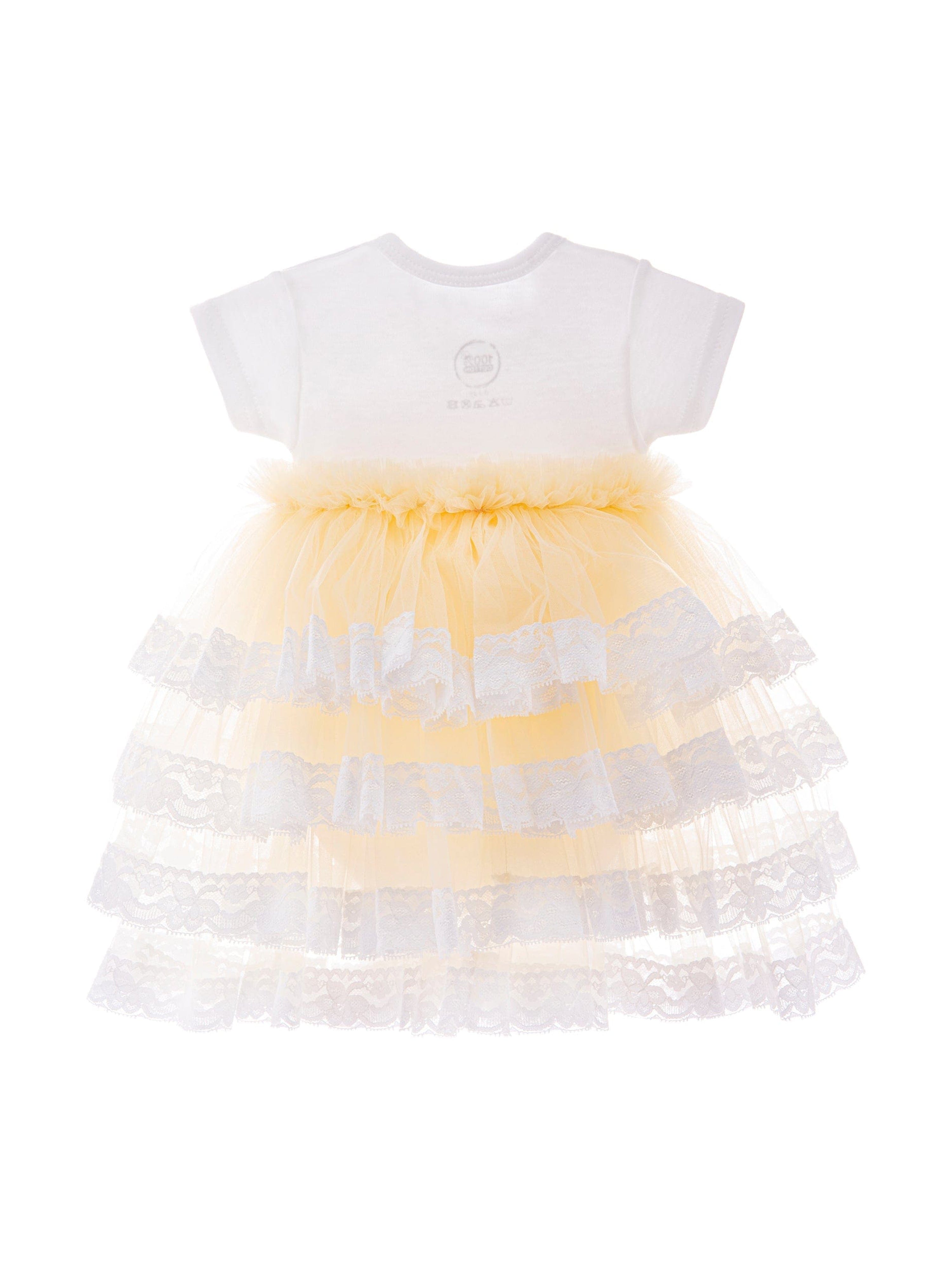 Beige Bella Vina Ruffle Baby Girl Dress - Soft Cotton Infant Romper for Newborn Photoshoot, Christening & Special Occasions