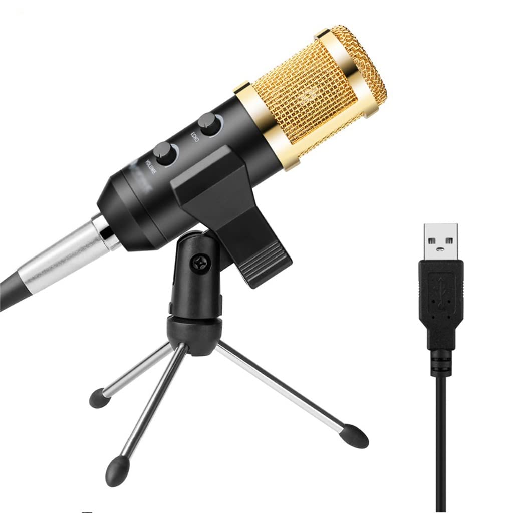 WIONC Professional USB Condenser Microphone with Adjustable Tripod Stand & Clip - Compatible with PC, MacBook - Ideal for Online Teaching, Podcasting, Gaming & Voice Chat (Color: Black, Size: Standard)