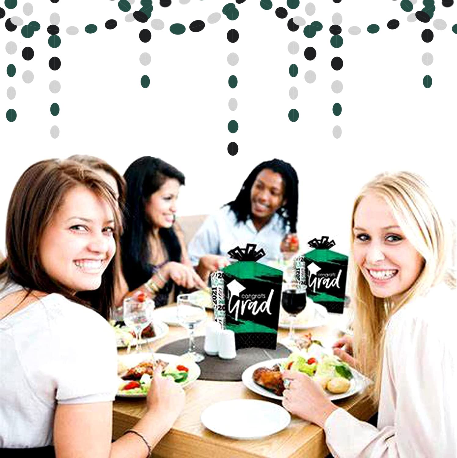 2025 Graduation Party Decorations - 52Ft Black Green Silver Hanging Paper Banner, Soccer Theme Garland Streamers for Men & Boys Birthday, Spring Summer Jungle Backdrop Bunting | Perfect for Graduations, Birthdays, Themed Parties & Home Decor