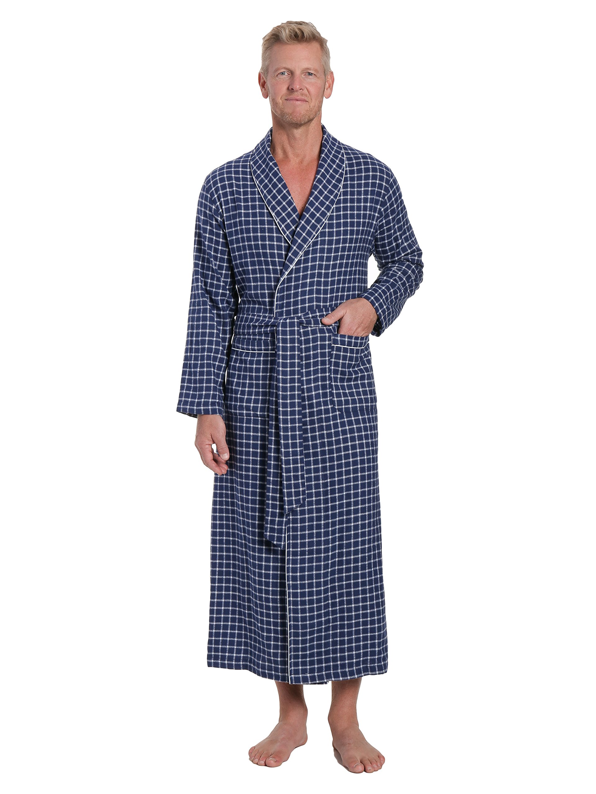 Men's Twin Boat 100% Cotton Flannel Bathrobe - Full Length Plush Robe for Spa, Lounging & Relaxation at Home