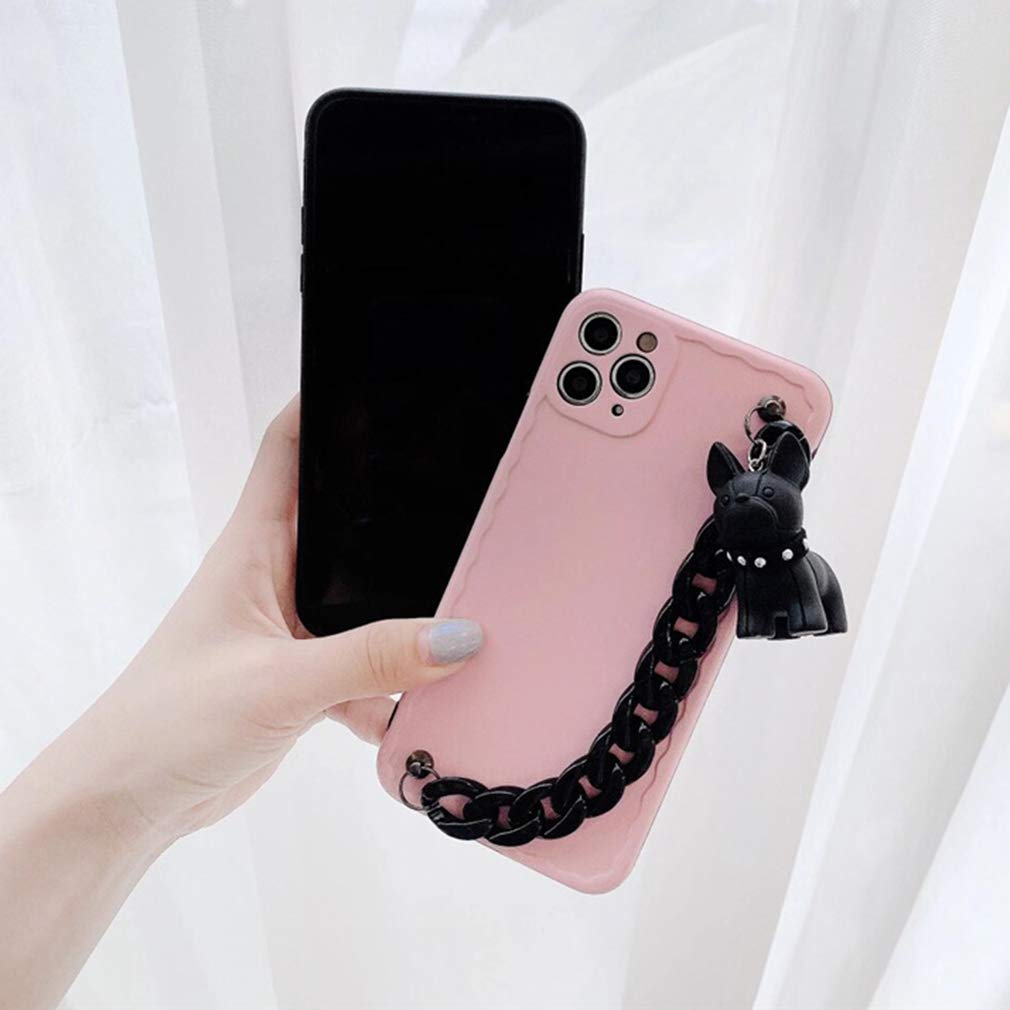Cute Silicone Shockproof Case for iPhone 12 Pro Max with Wrist Strap & Bulldog Charm - Stylish Protective Cover for Women & Girls | Perfect for Daily Use, Work, School & Travel