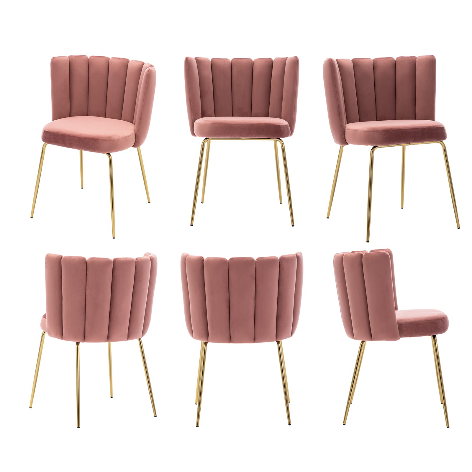 Luxury Velvet Dining Chairs Set of 2 - Modern Upholstered Accent Chairs with Curved Back & Gold Metal Legs for Living Room, Kitchen, Bedroom, Vanity | Comfy Pink Seating for Home Decor & Entertaining