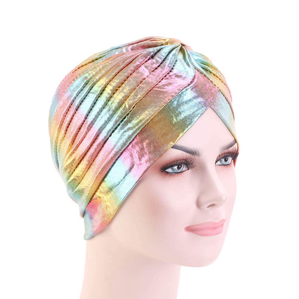 Glitter Laser Flower Turban - Colorful Stretchy Beanie Cap & Hair Wrap for Women | Perfect for Yoga, Beach, and Casual Wear