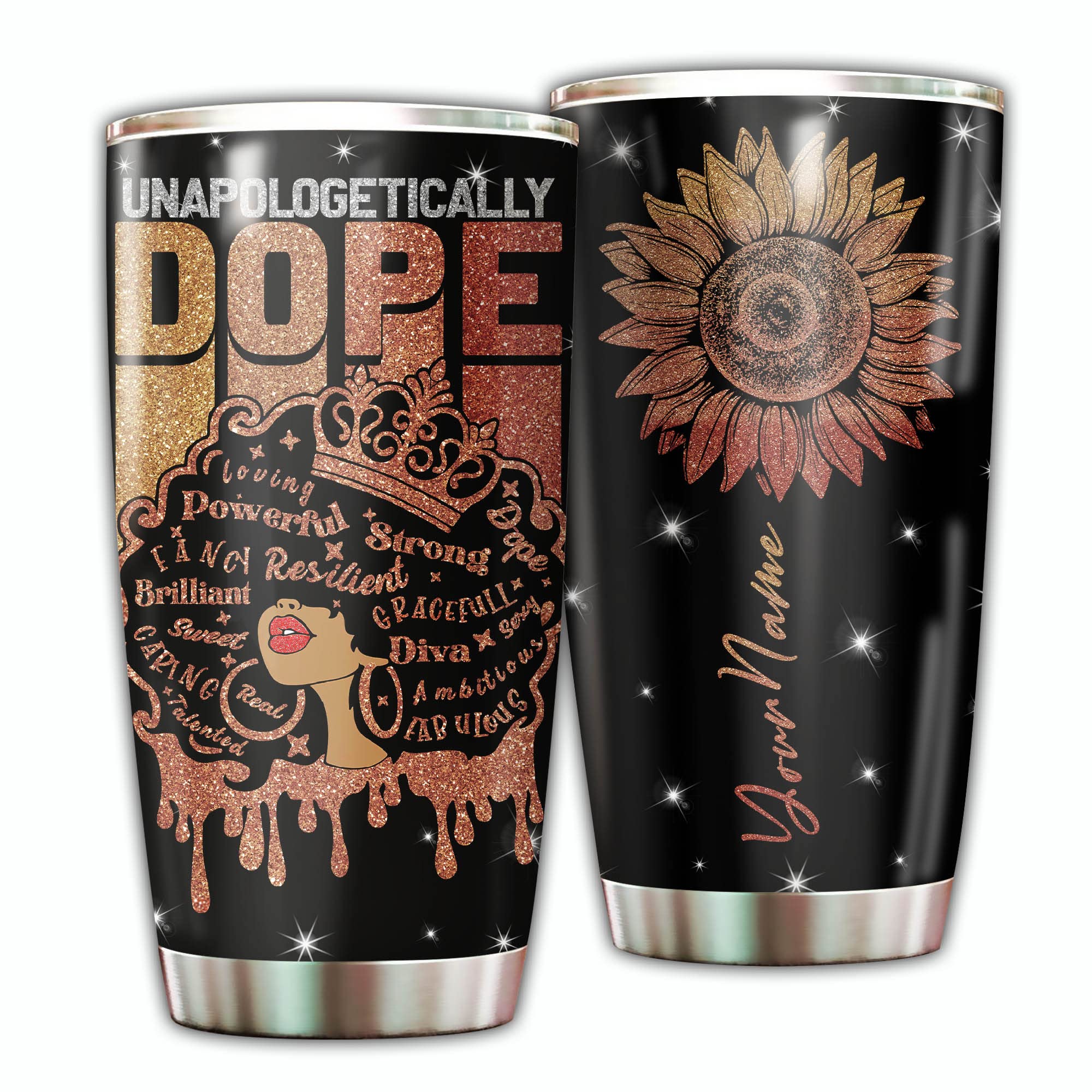 Personalized Afro Queen Tumbler - 20oz & 30oz Insulated Cup with Lid & Straw - Black Girl Magic Melanin Tumbler for Women - Perfect for Coffee, Tea & Smoothies - African American Gift Idea for Office, Gym & Travel