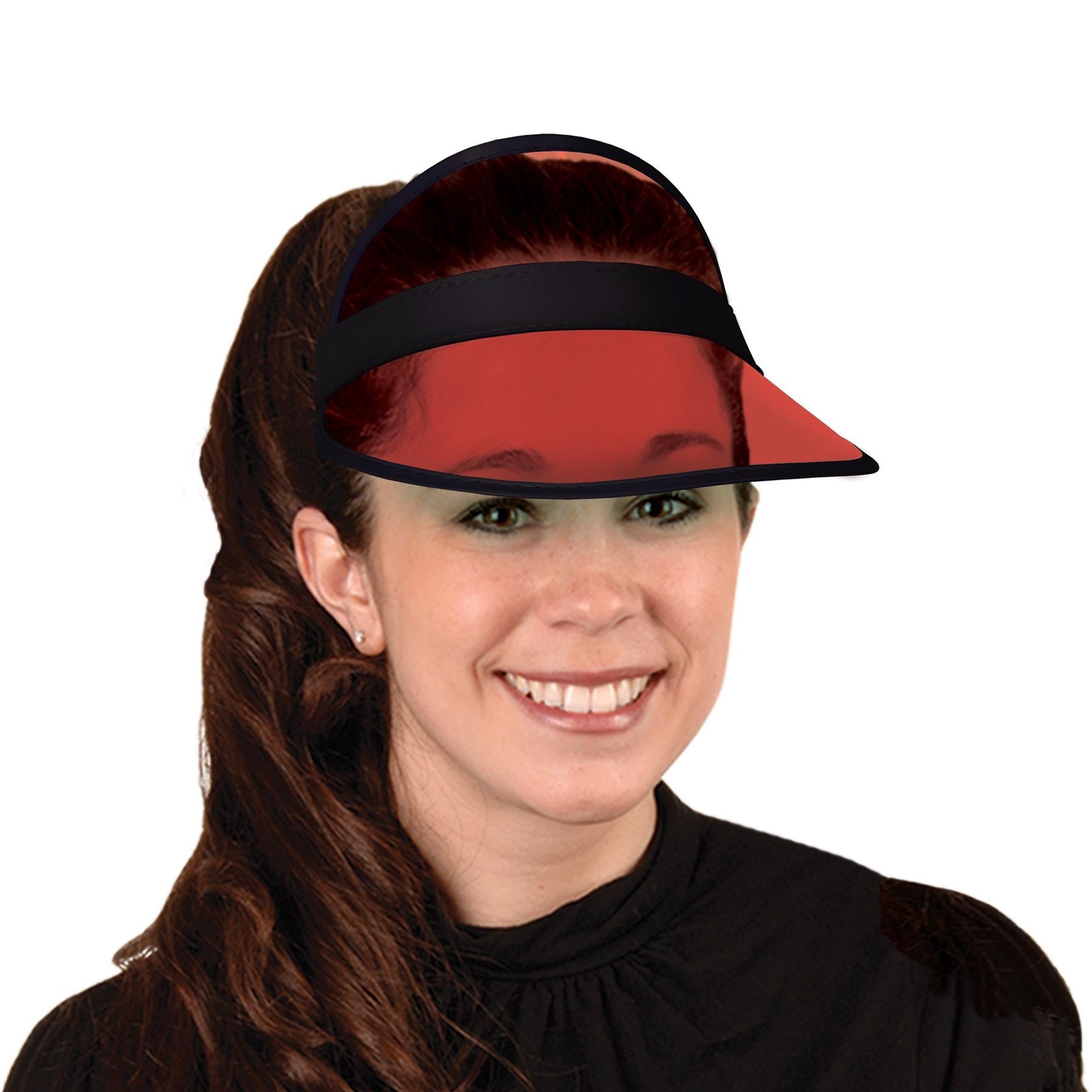 12 Pack Beistle Clear Red Plastic Dealer's Visor - Casino Party Supplies for Blackjack, Poker & Themed Events