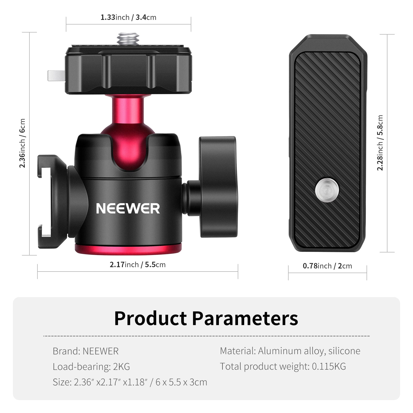 NEEWER ST32 Quick Release Camera Ball Head with 360° Panoramic Rotation - Perfect for DSLR, Mirrorless Cameras, and Video Shooting - Ideal for Travel, Vlogging, and Photography