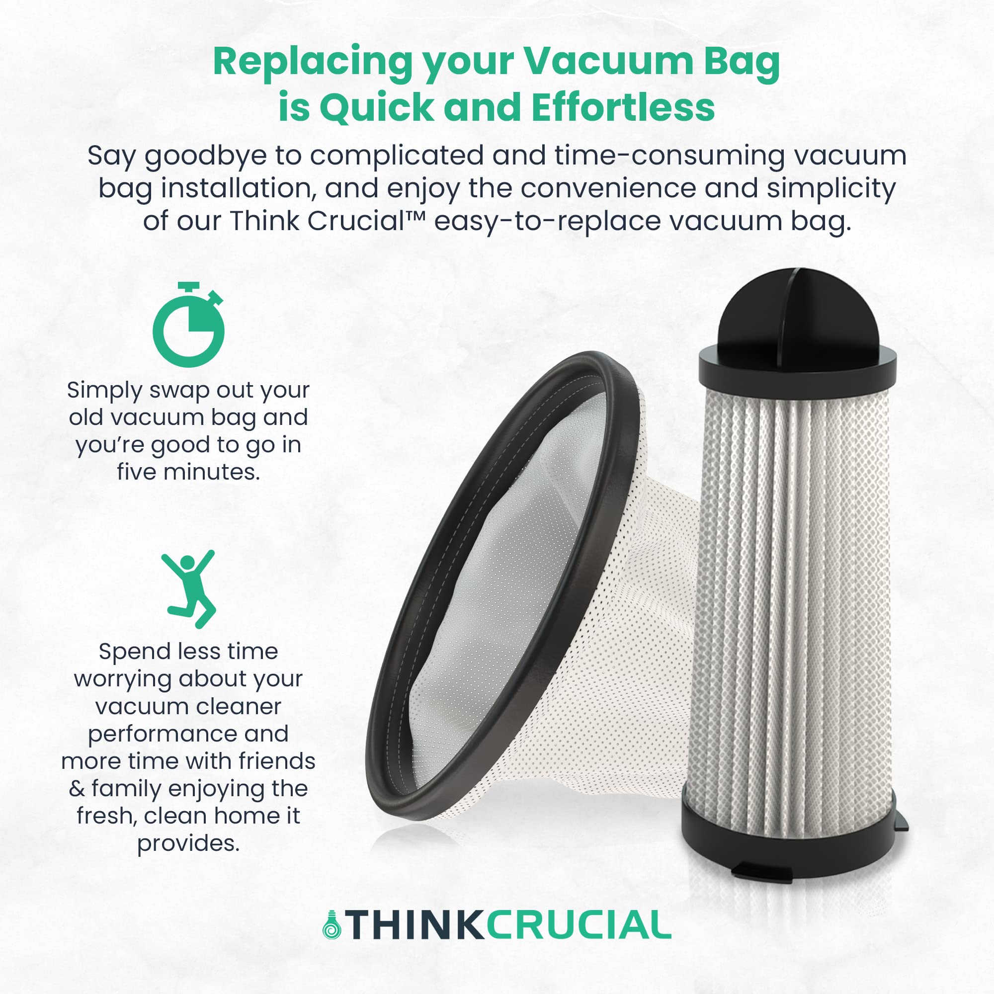 Think Crucial Replacement Vacuum Bag and Filter - Compatible with Hoover Part #2KE2110000, 2-KE2110-000 - Fits Hoover Vacuum Models C2401, RY4001 - Bulk (1 Bag & 1 Filter) - Perfect for Home Cleaning, Pet Hair Removal, and Allergen Reduction