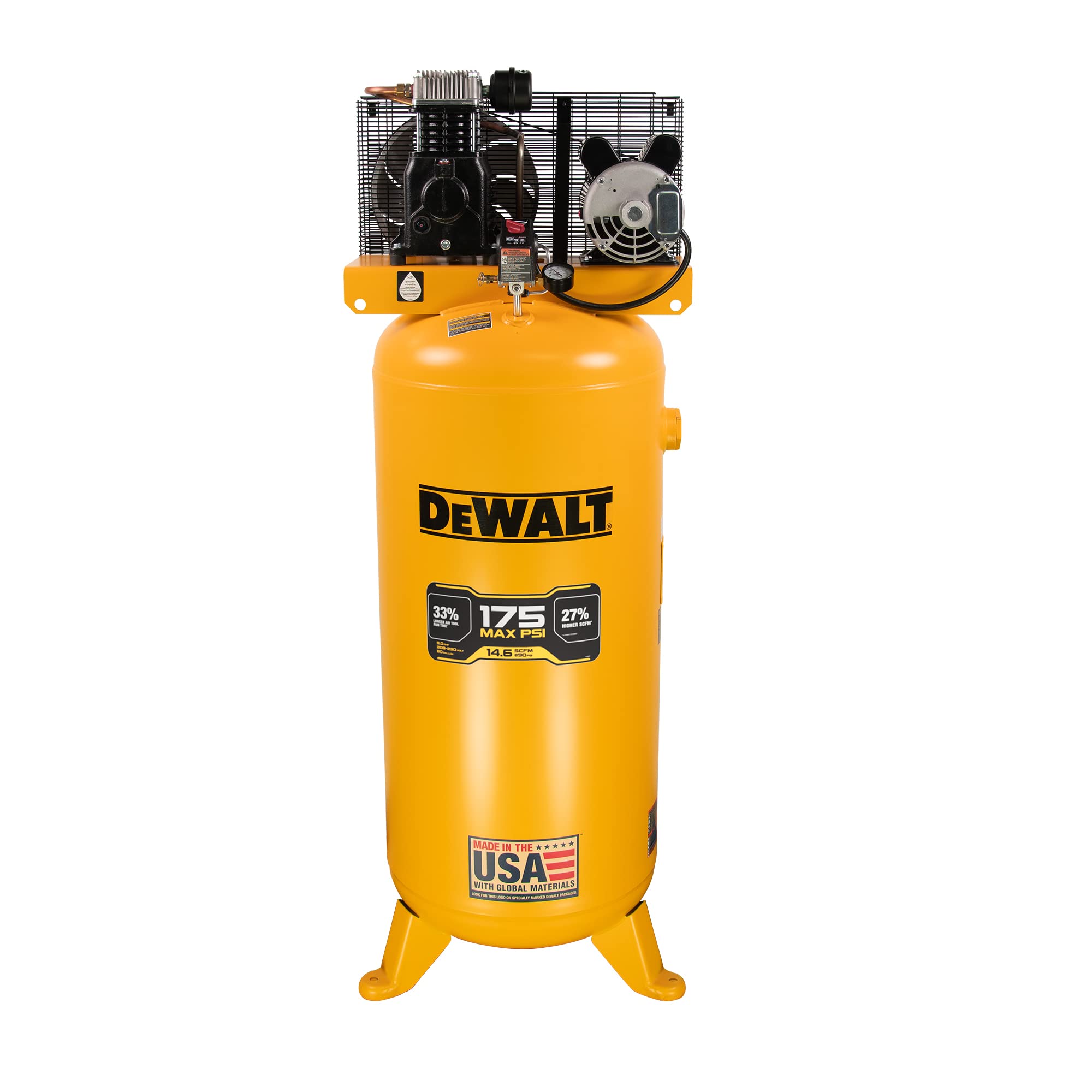 DEWALT 60 Gallon Vertical Air Compressor | 5 HP Industrial Air Compressor | 175 Max PSI | Single Stage 240V | High Performance & Durable Motor | Ideal for Construction, Auto Repair & Manufacturing Workshops