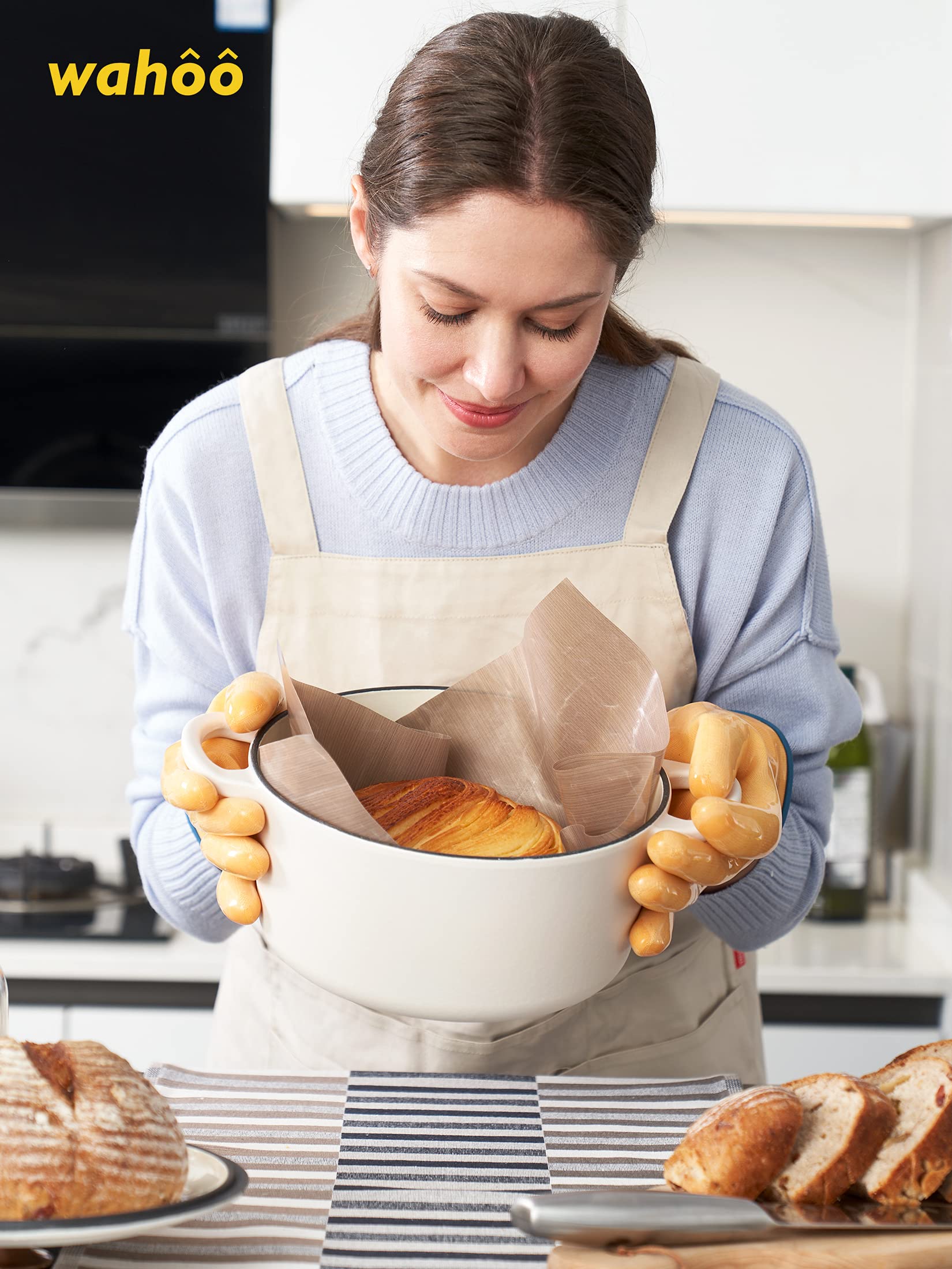 LANON Heat Resistant Silicone Oven Gloves for Cooking, Grilling & Baking - Food Grade Smoker Gloves, Yellow (Size M/8) - Perfect for BBQ, Baking & Kitchen Safety
