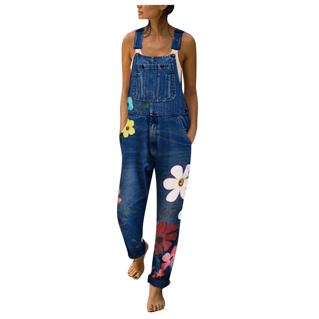 Ronamick Women's Denim Overalls - Long Casual Jumpsuit with Floral Design, Baggy Boyfriend Fit, Stylish Hipster Jeans for Everyday Wear | Perfect for Street Fashion, Music Festivals & Vintage Outfits