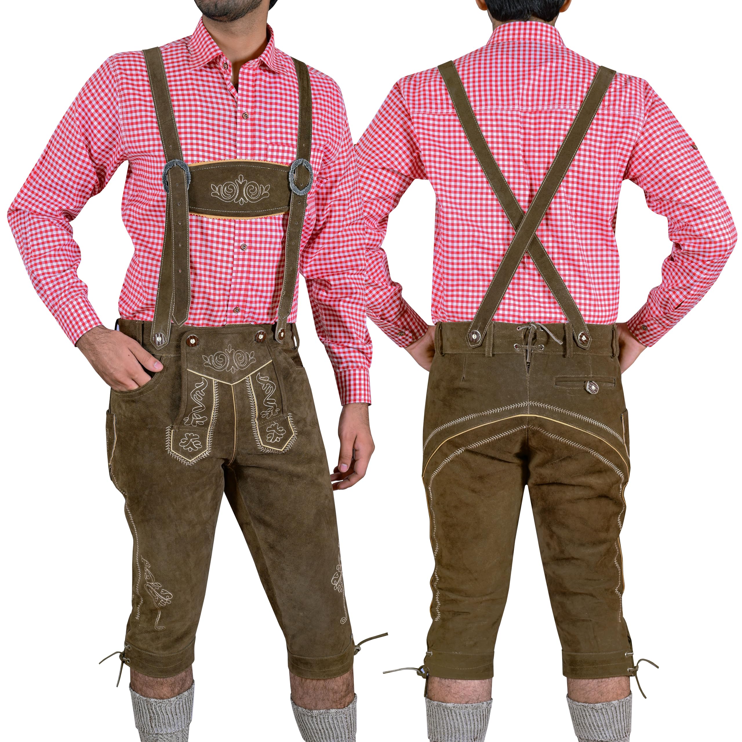 Authentic German Bavarian Lederhosen for Men - Genuine Leather Shorts Oktoberfest Costume | Perfect for Oktoberfest, Beer Festivals, German Cultural Events & Costume Parties