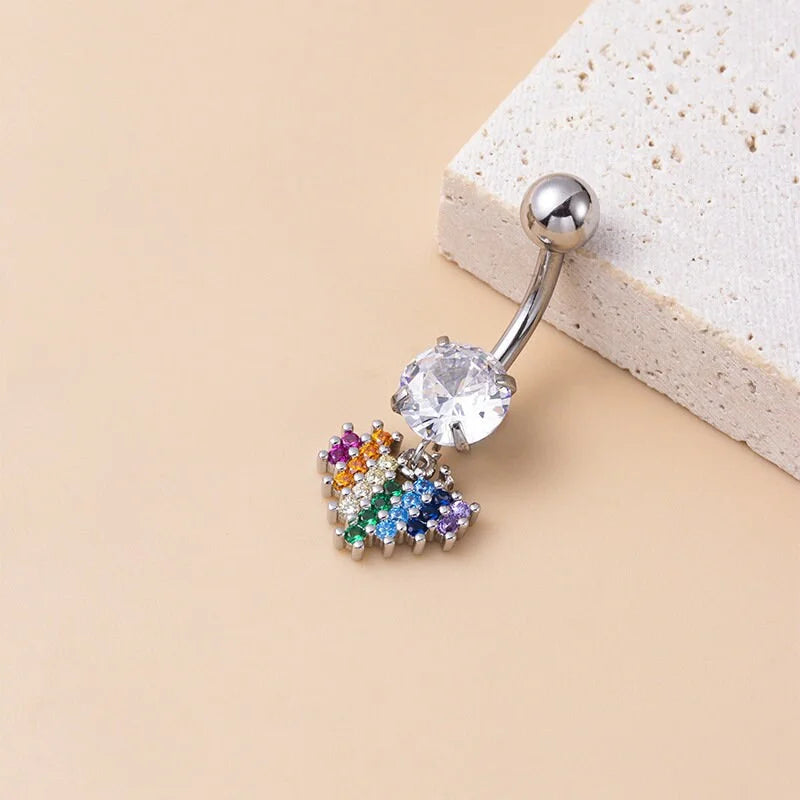 14G LGBT Star Heart Dangle Belly Ring - Surgical Steel Top Mount Piercing Jewelry for Women - Perfect for Pride Events, Parties & Body Piercing Enthusiasts