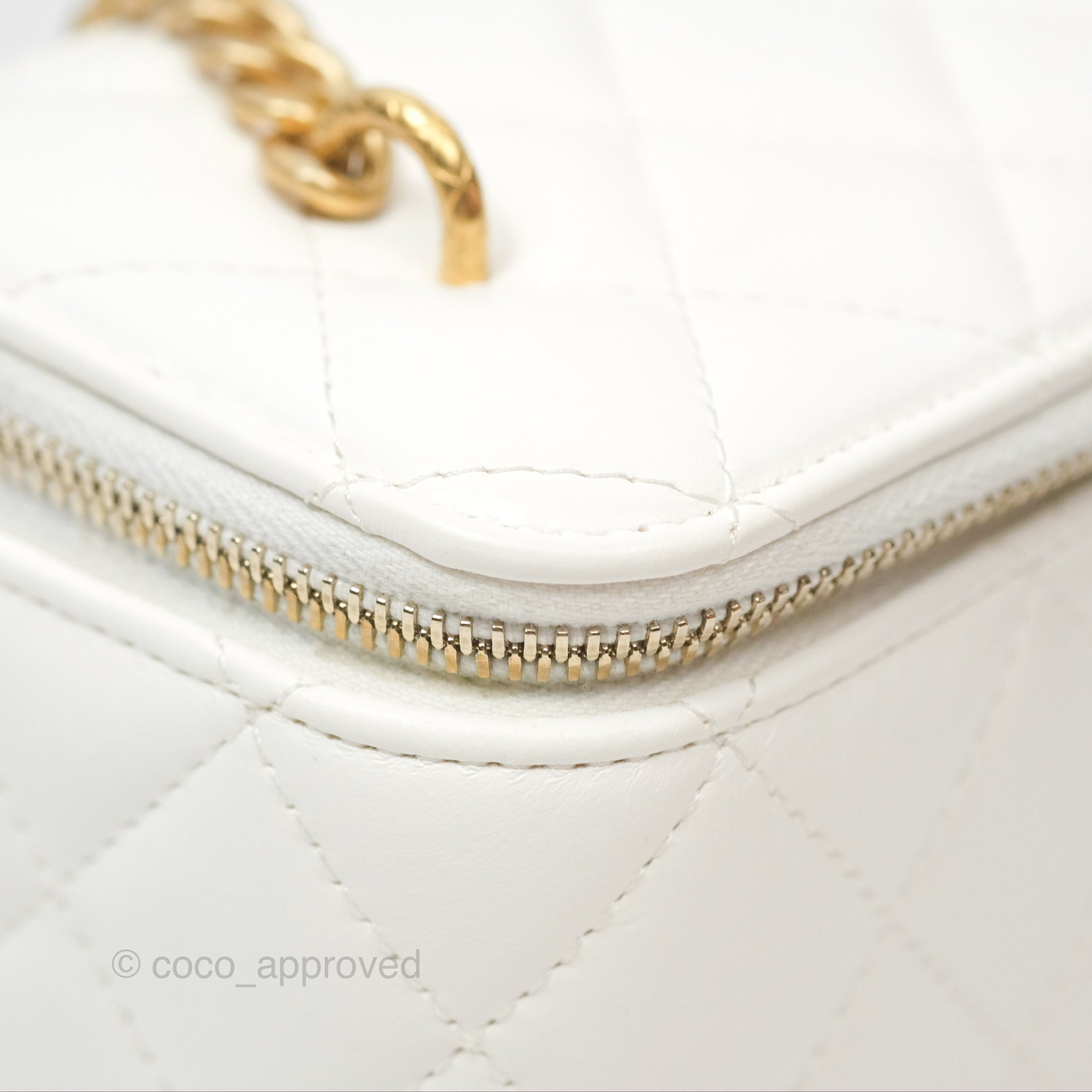 Chanel All Slide Vanity Bag with Adjustable Chain - White Lambskin Leather & Aged Gold Hardware - Luxury Crossbody Bag for Women, Perfect for Parties & Evening Events