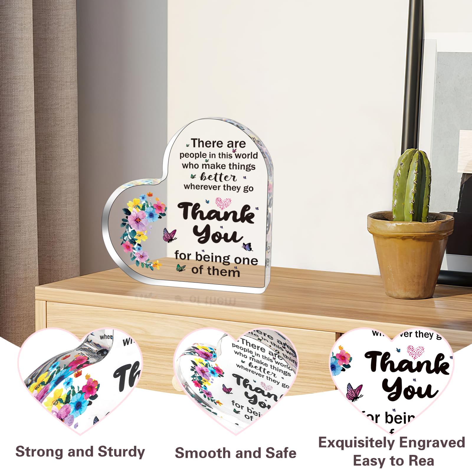 Thoughtful Thank You Gifts for Women - Teacher Appreciation, Birthday, Office Staff & Coworker Farewell Gifts - Inspirational Decorative Signs & Plaques for Home or Office Decor