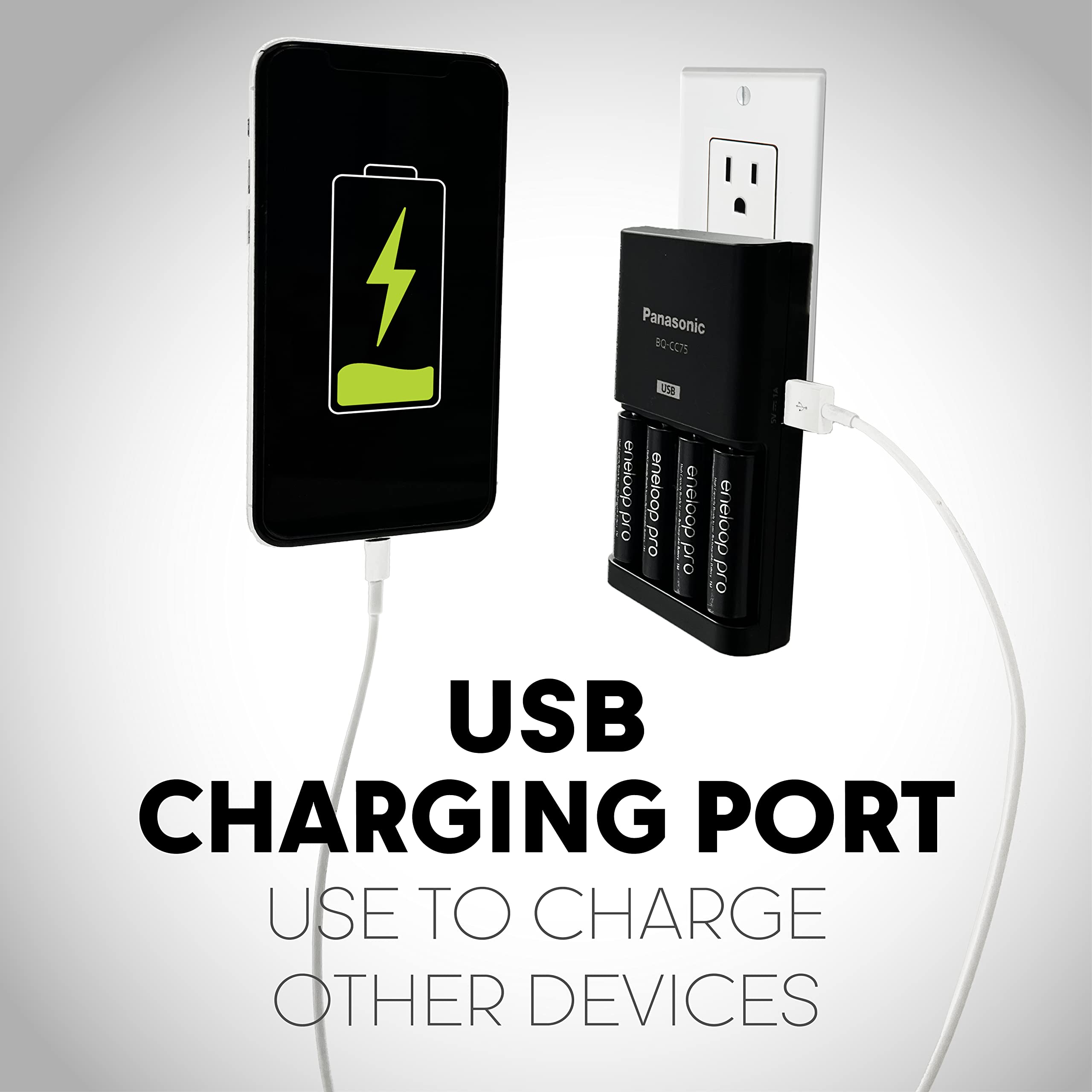 Panasonic K-KJ75KHC4BA Advanced Battery Charger with USB Port & 4AA Eneloop Pro High-Capacity Rechargeable Batteries - Black | Fast Charging for Cameras, Flashlights, Gaming Controllers & Electronics