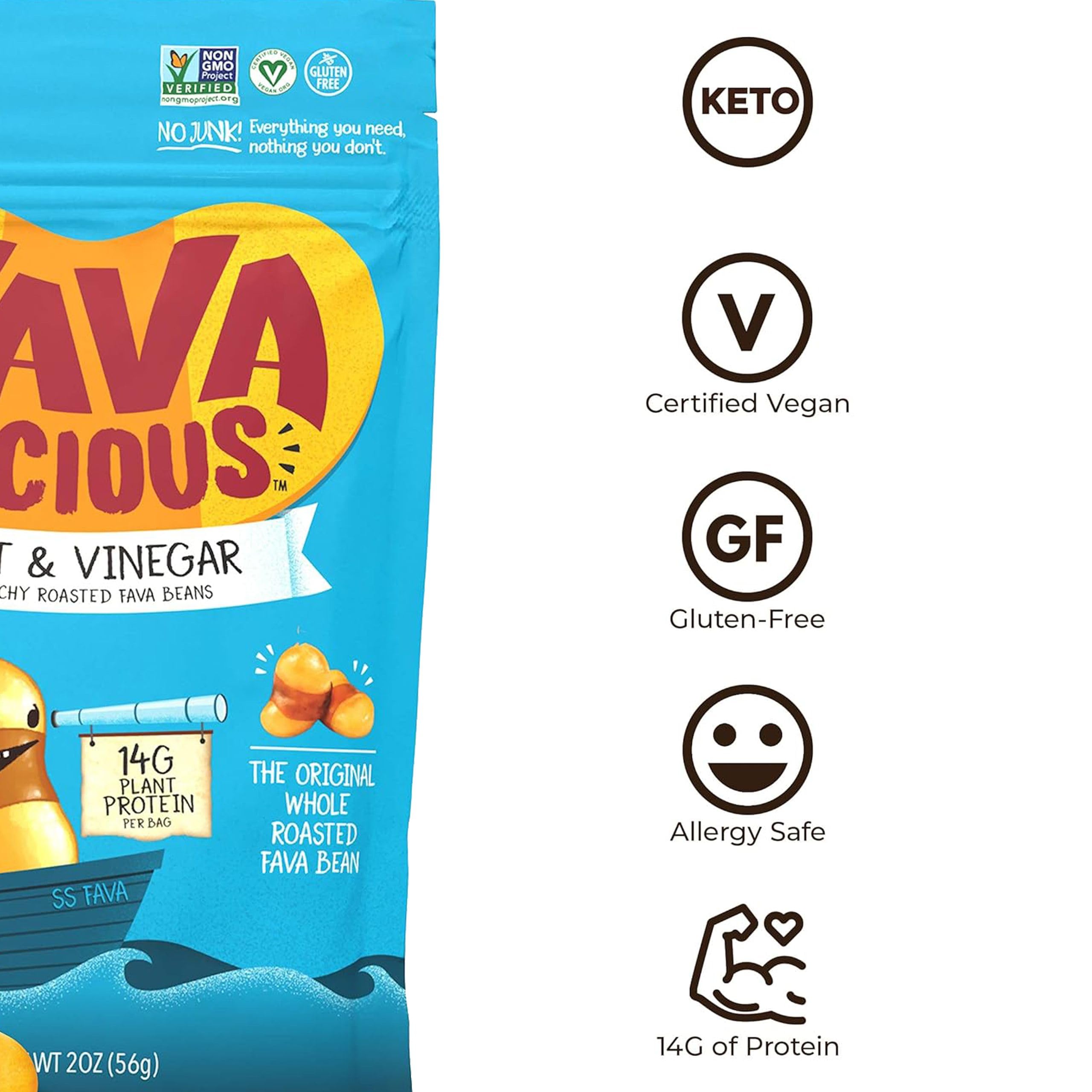 Nuttee Bean Co. Favalicious Roasted Fava Beans 2 Oz (Pack of 12) - Healthy Keto-Friendly Snacks, High Protein, Salt & Vinegar Flavor - Perfect for On-the-Go, Office, Travel & Low-Carb Diet