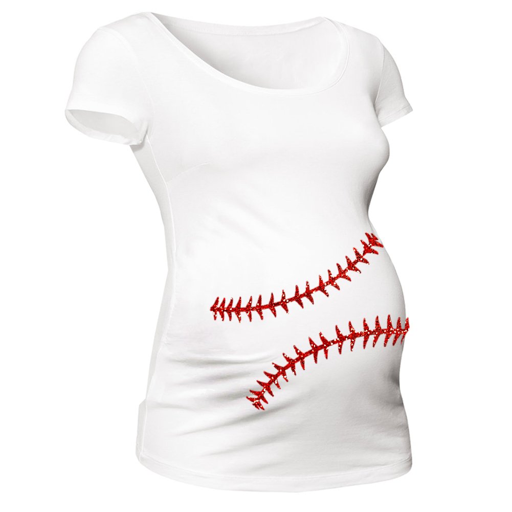 Zoey's Attic Baseball Maternity T-Shirt - Glitter Graphic Pregnancy Shirt for Women - Perfect for Baby Showers & Game Day Outfits