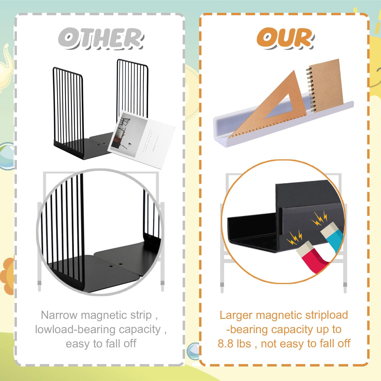 2 Pack Magnetic Bookshelf for Whiteboard - Reusable Classroom Organizer, Teacher Whiteboard Shelf & Kitchen Spice Rack for Refrigerator - Perfect for Classroom Storage & Home Kitchen Organization