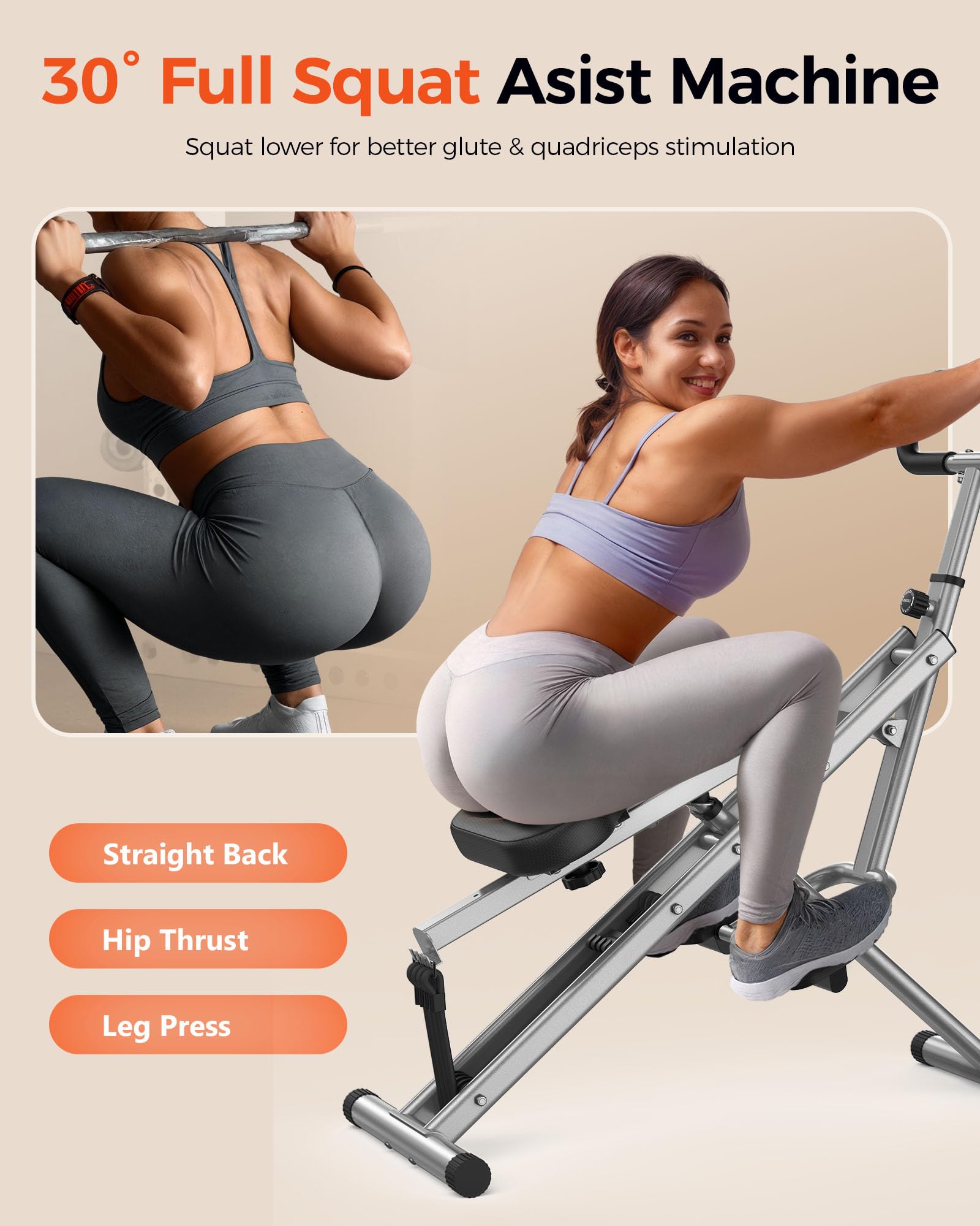 Foldable Pink Squat Machine for Home Gym - 330lbs Capacity, Adjustable 4 Resistance Bands, Rodeo Core Trainer for Glutes, Thighs & Abs - Perfect for Butt Workouts, Leg Press & Hip Thrust Exercises | Compact Design for Small Spaces & Full-Body Training