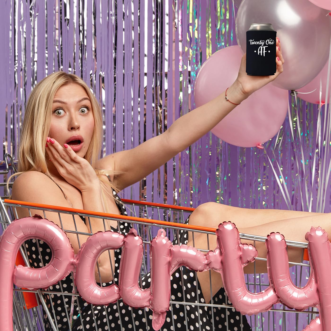21st Birthday Party Supplies - 21 AF Can Cooler Holder, Black Koozies for Beer & Iced Coffee, 21st Birthday Decorations & Wedding Favors - Perfect for Birthday Squad Celebrations, Bachelorette Parties & Outdoor Events